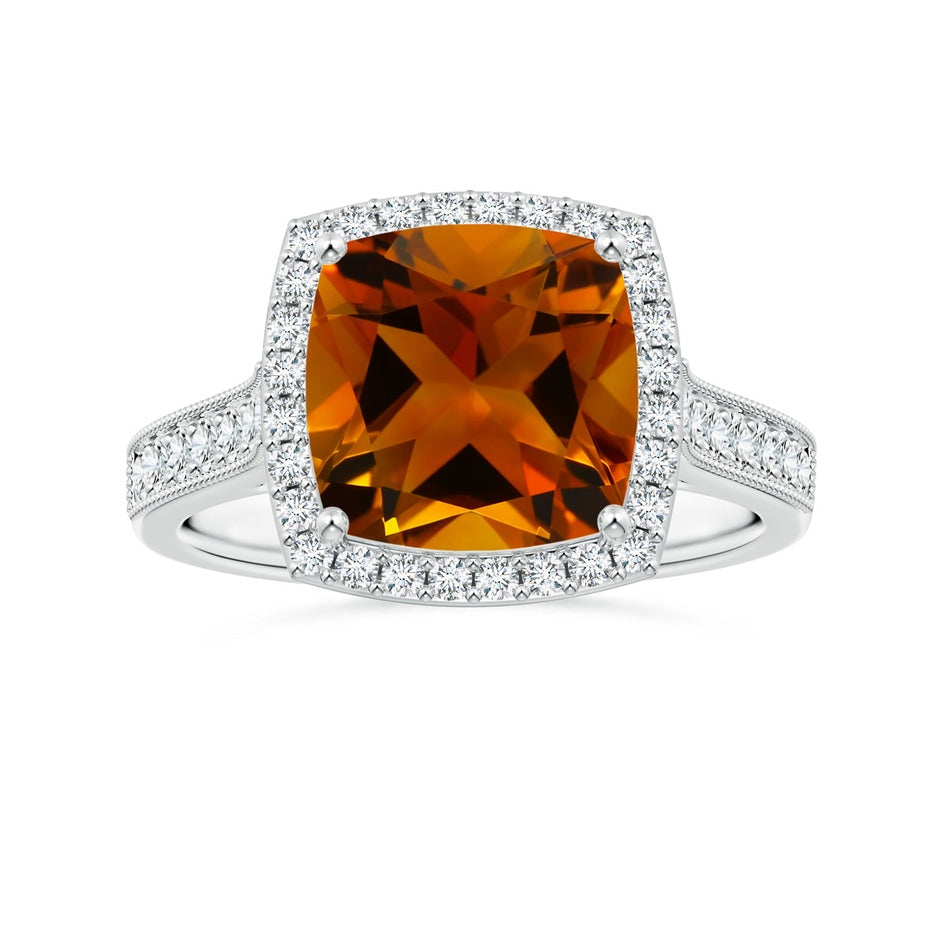 GIA Certified Cushion Citrine Halo Ring with Milgrain