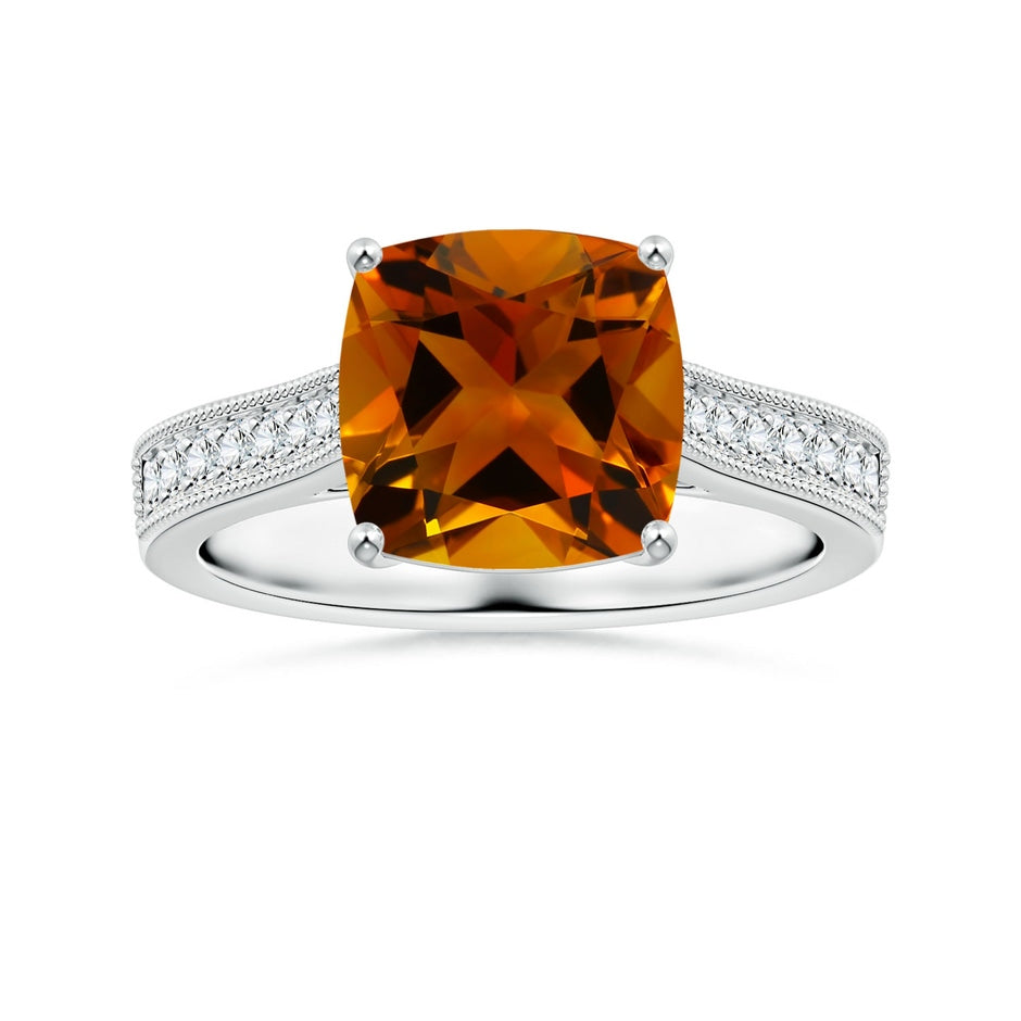 GIA Certified Cushion Citrine Reverse Tapered Ring with Milgrain