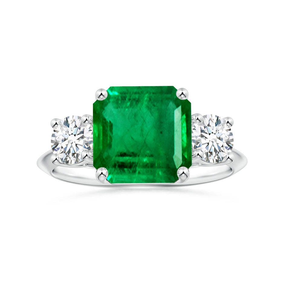 GIA Certified Three Stone Square Emerald Cut Emerald Knife Edge Shank Ring