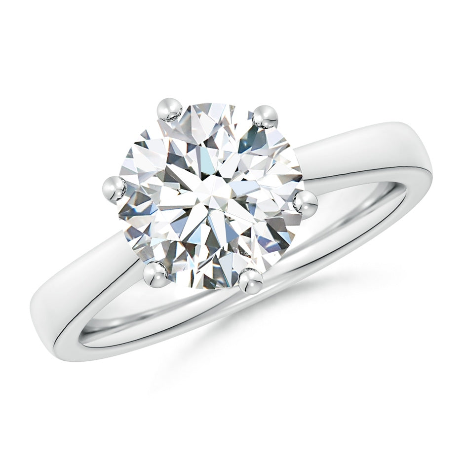 Six Prong-Set Round Lab-Grown Diamond Reverse Tapered Shank Cathedral Engagement Ring