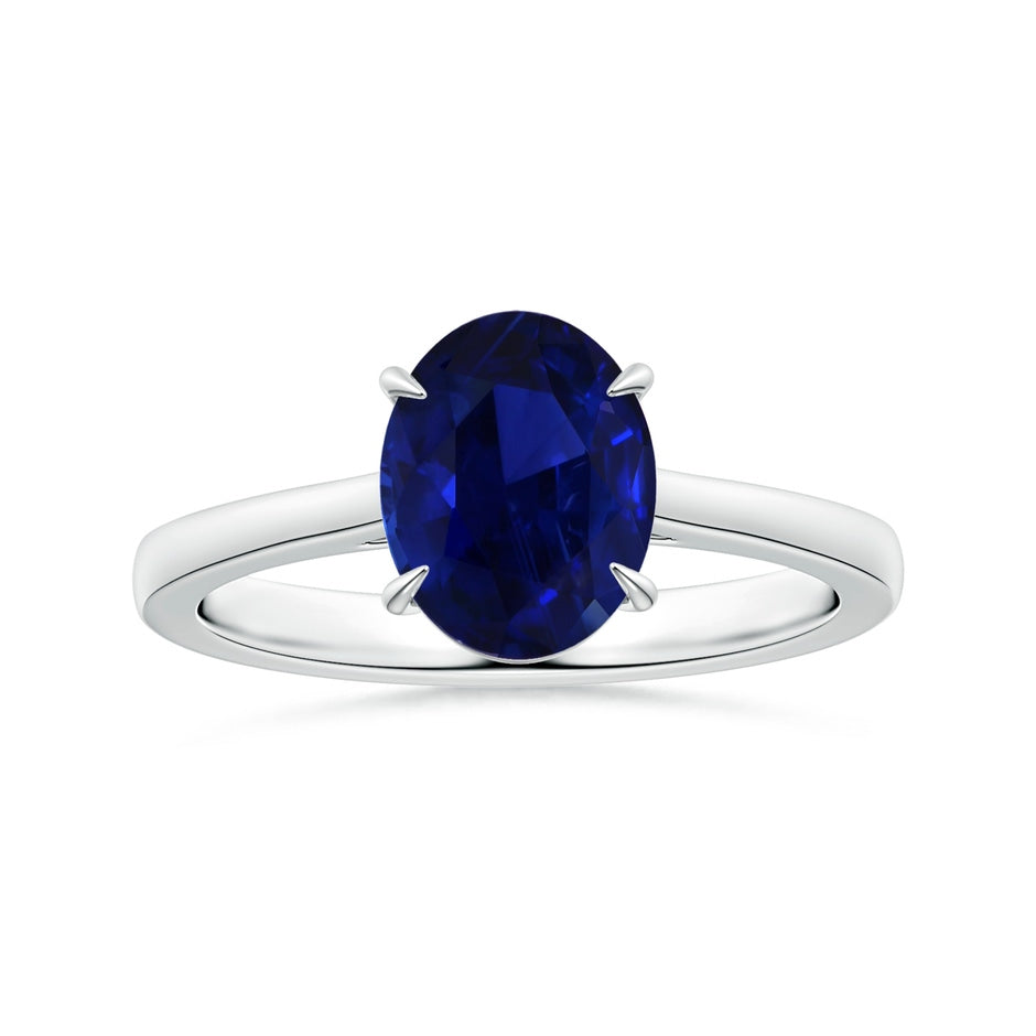 Claw-Set GIA Certified Solitaire Oval Blue Sapphire Reverse Tapered Shank Ring