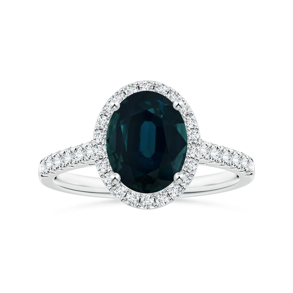 GIA Certified Oval Blue Sapphire Halo Ring with Diamond Accents