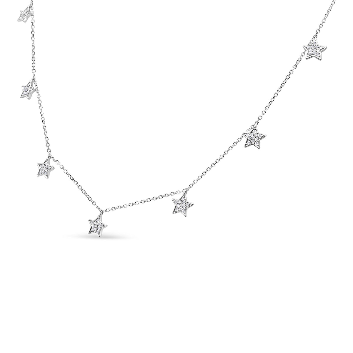 .925 Sterling Silver 1/3 Cttw Diamond Multi-Star Dangle Droplet Charm Pendant 18' Necklace (I1-I2 Clarity, H-I Color)