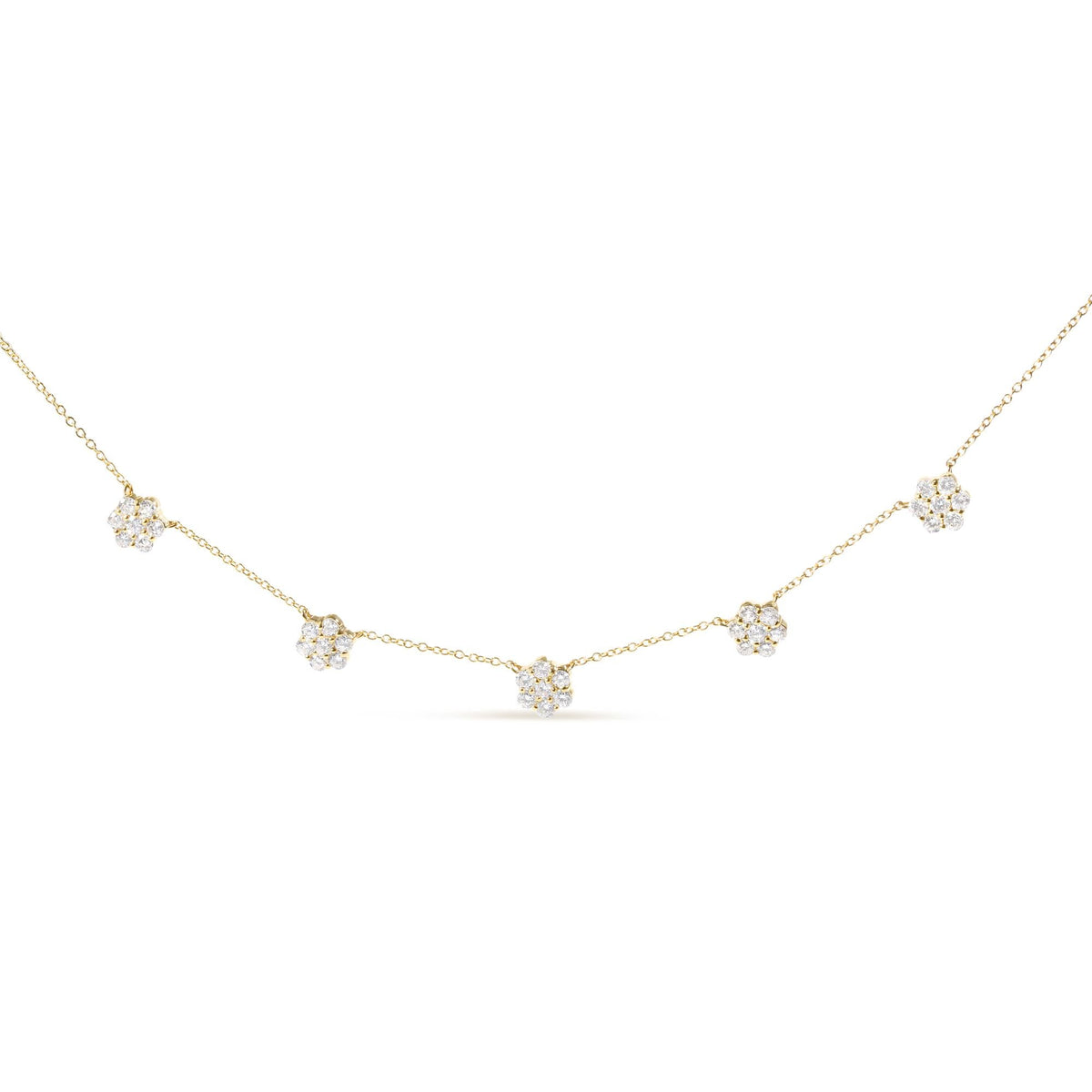 14K Yellow Gold 2.00 Cttw Diamond Cluster 18" Station Necklace (I-J Color, I1-I2 Clarity)