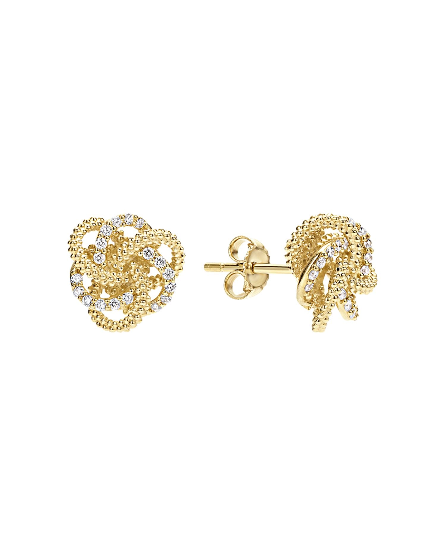 18K Gold Love Knot Stud Earrings with Diamonds