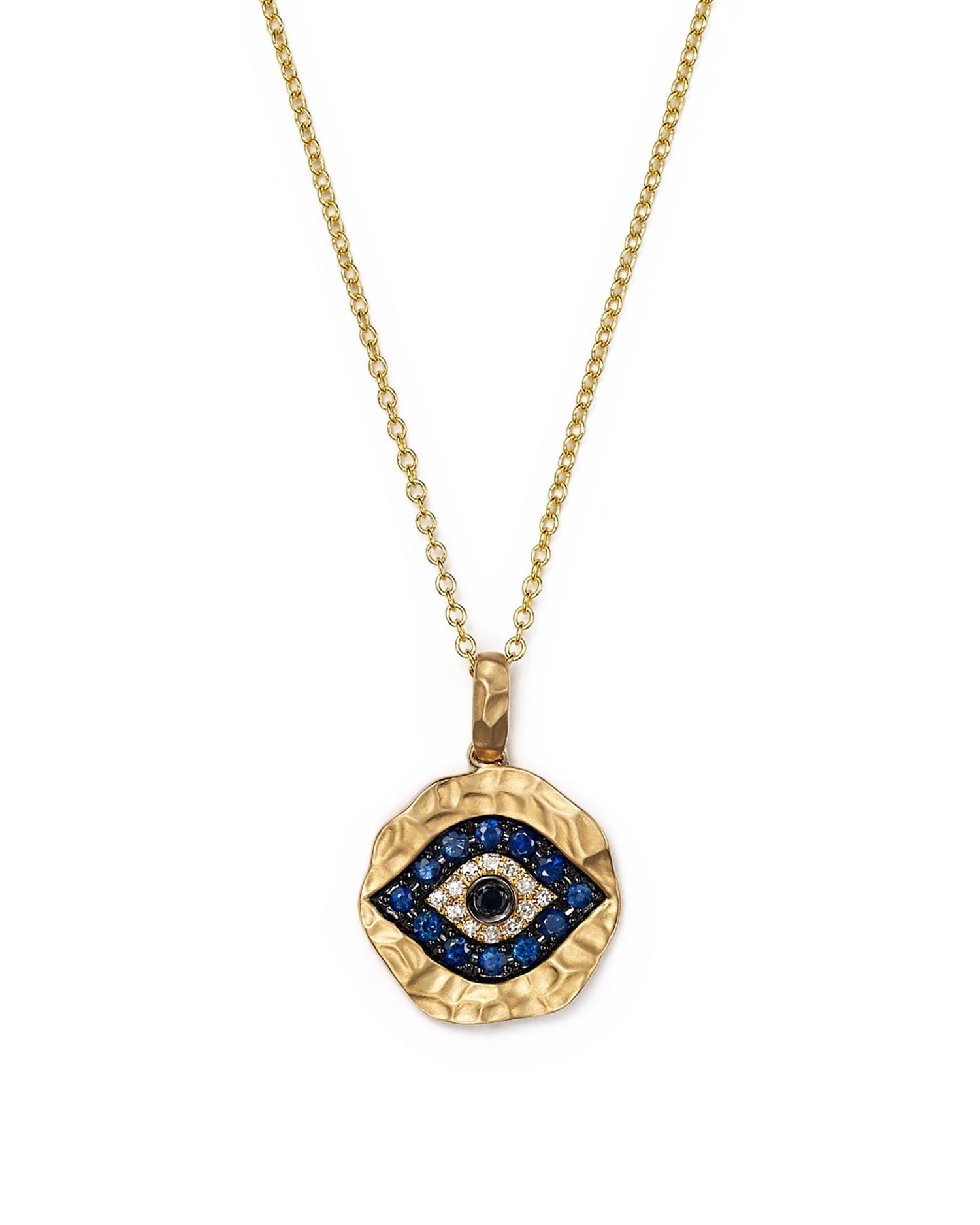 White Diamond, Black Diamond and Blue Sapphire Evil Eye Pendant Necklace in 14K Yellow Gold, 18' - Exclusive