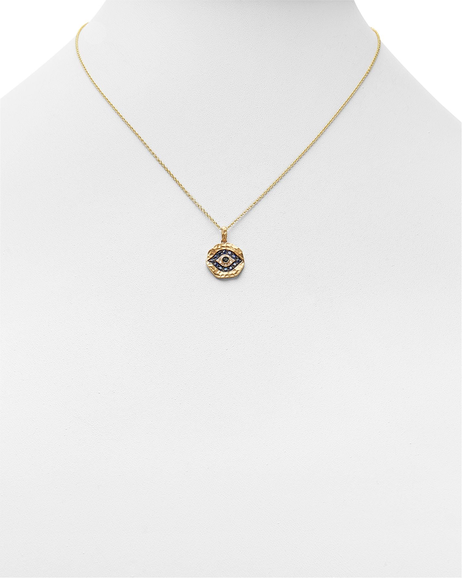 White Diamond, Black Diamond and Blue Sapphire Evil Eye Pendant Necklace in 14K Yellow Gold, 18' - Exclusive
