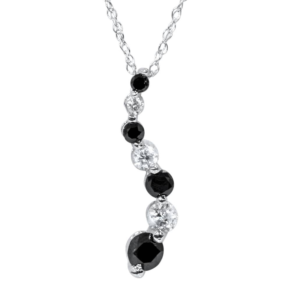 White Gold 1/2 CT Black & White Diamond Journey Pendant