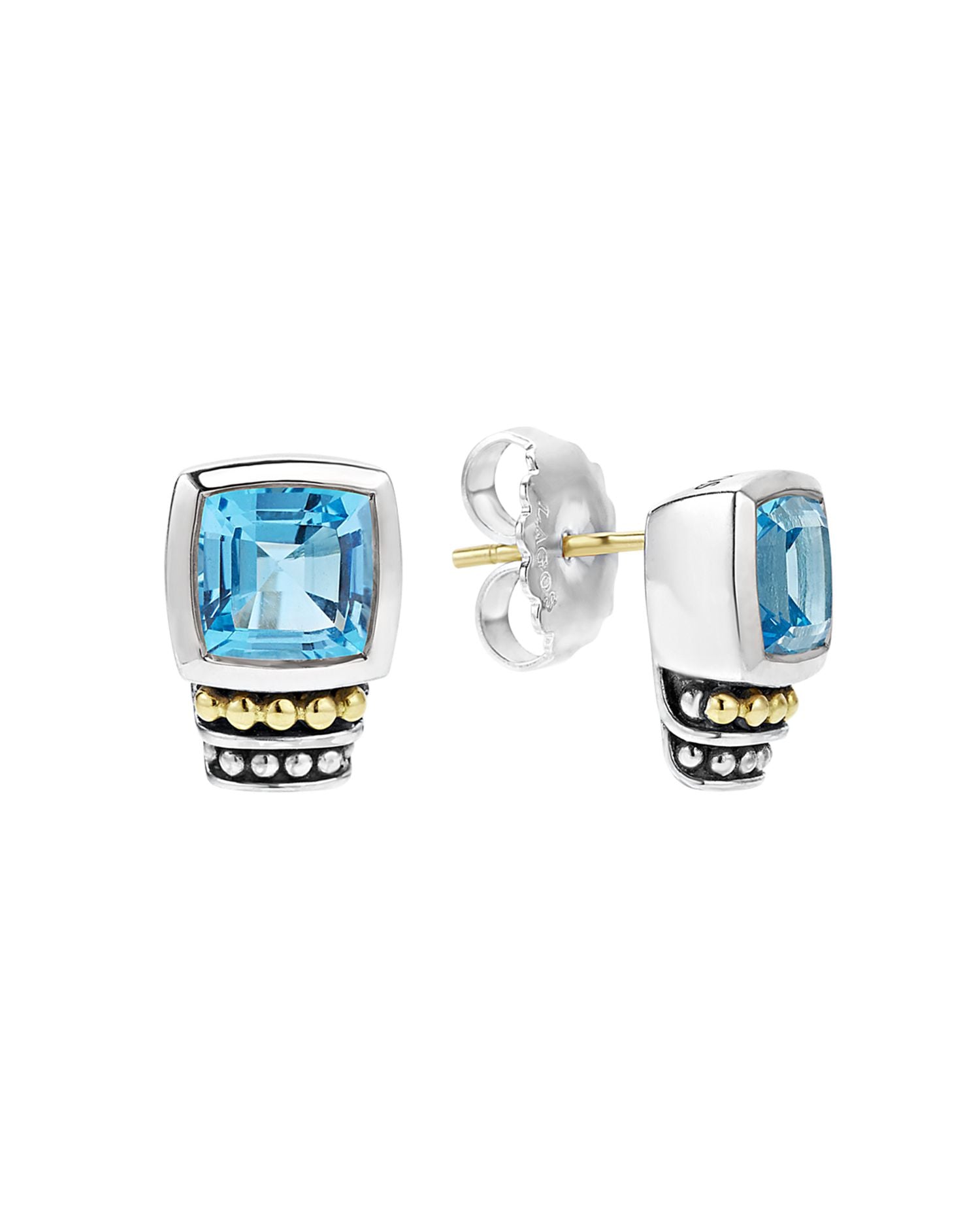 18K Gold and Sterling Silver Caviar Color Gemstone Stud Earrings