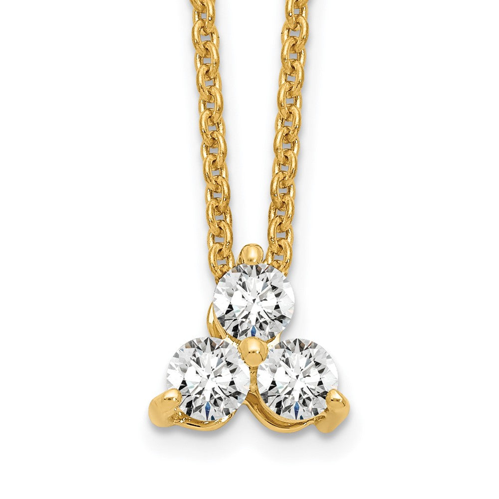 14K Gold Lab Grown Diamond 3 Stone Pendant Necklace 18'