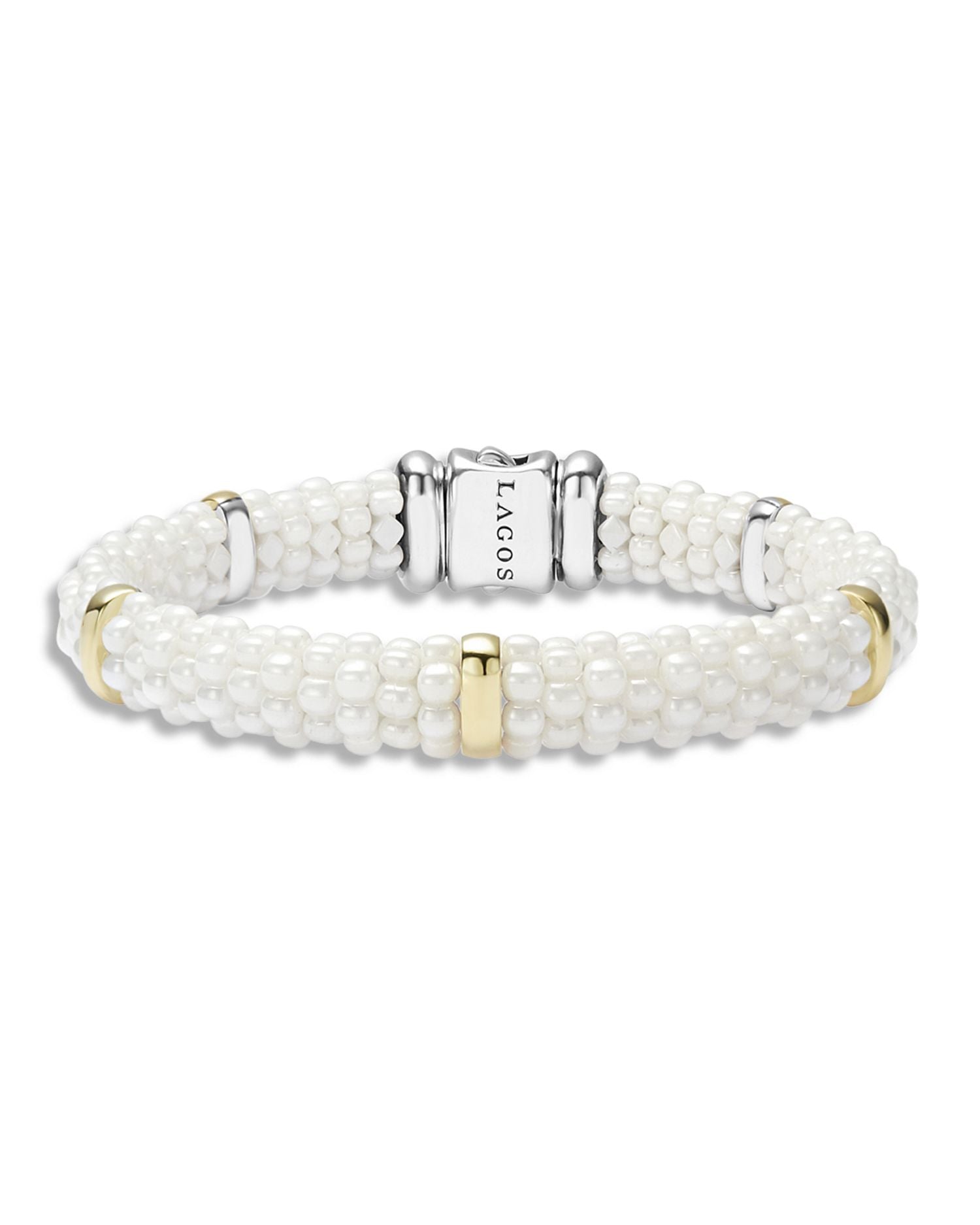 White Caviar Ceramic and 18K Gold 5-Station Bracelet