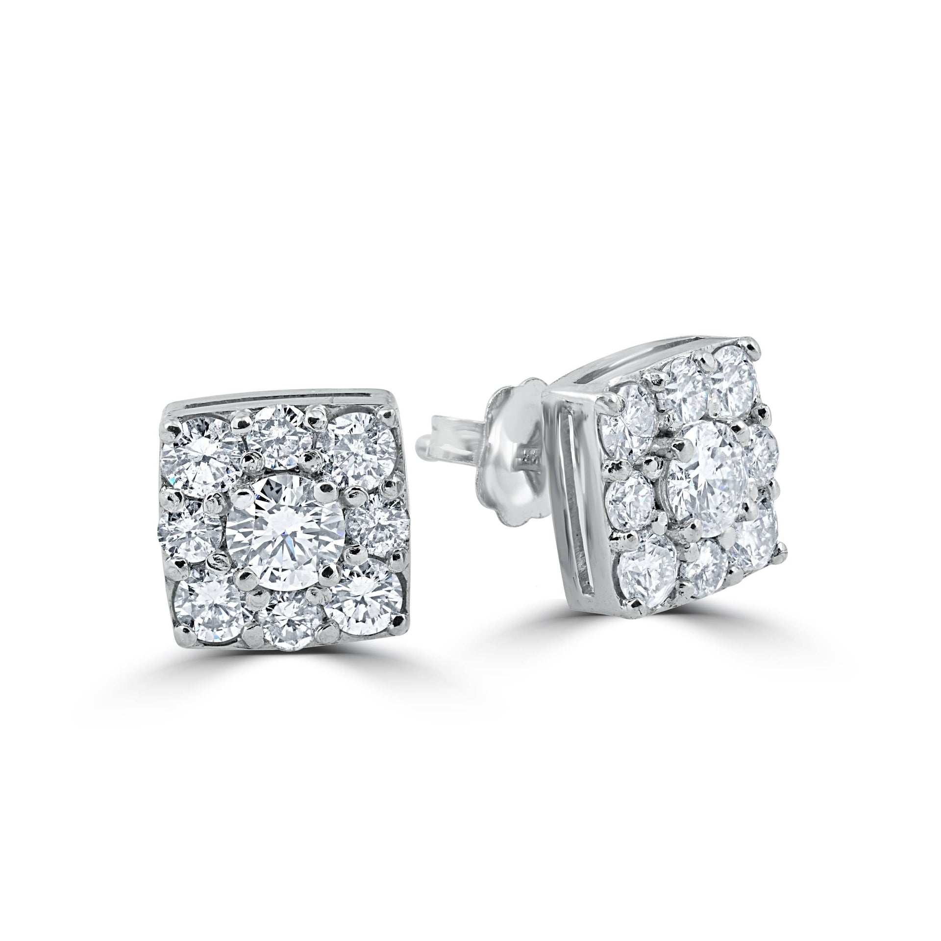 1 1/5ct Cushion Halo Round Diamond Studs 14K White Gold 8mm