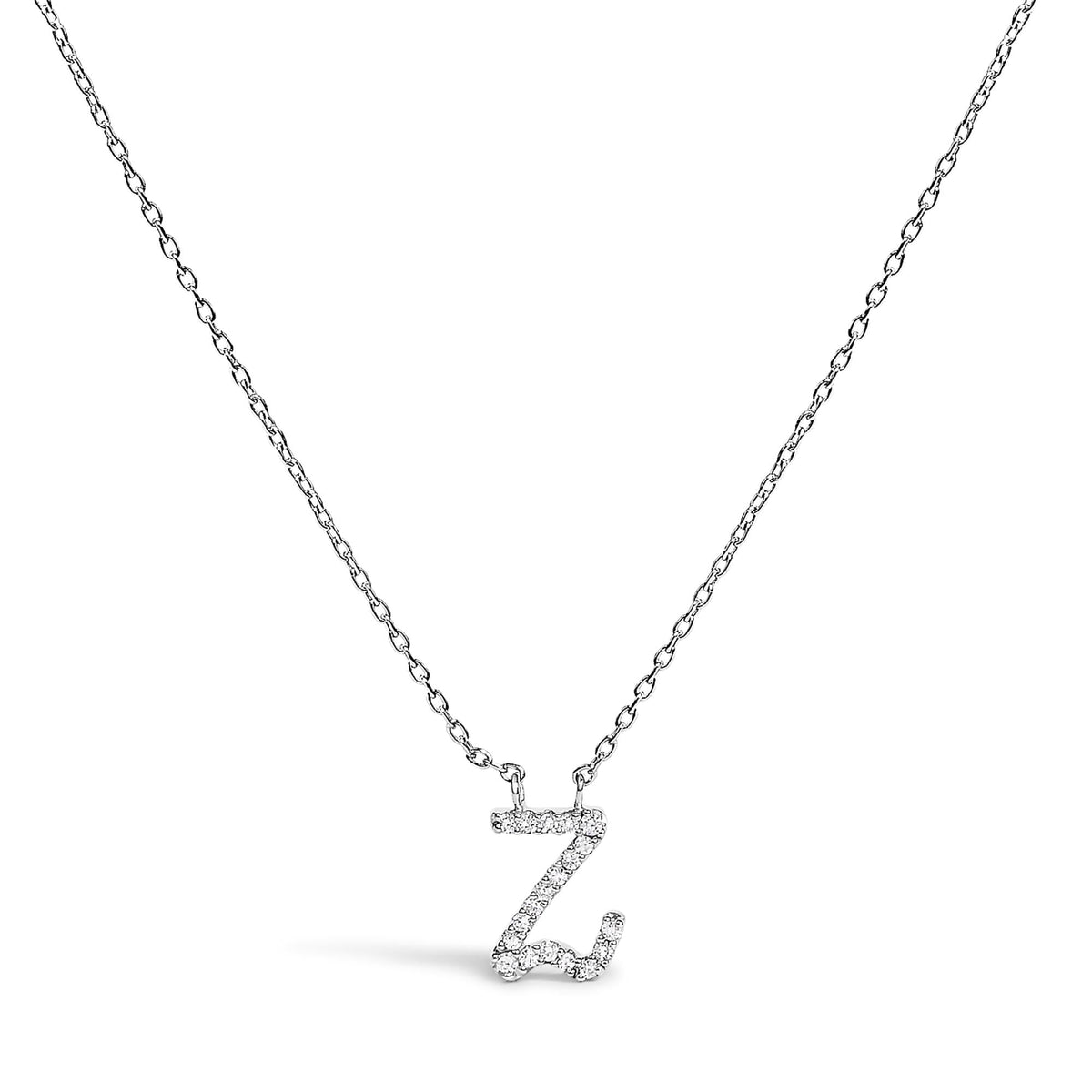 10K White Gold Diamond Accent A-Z Initial Script Style Pendant Necklace