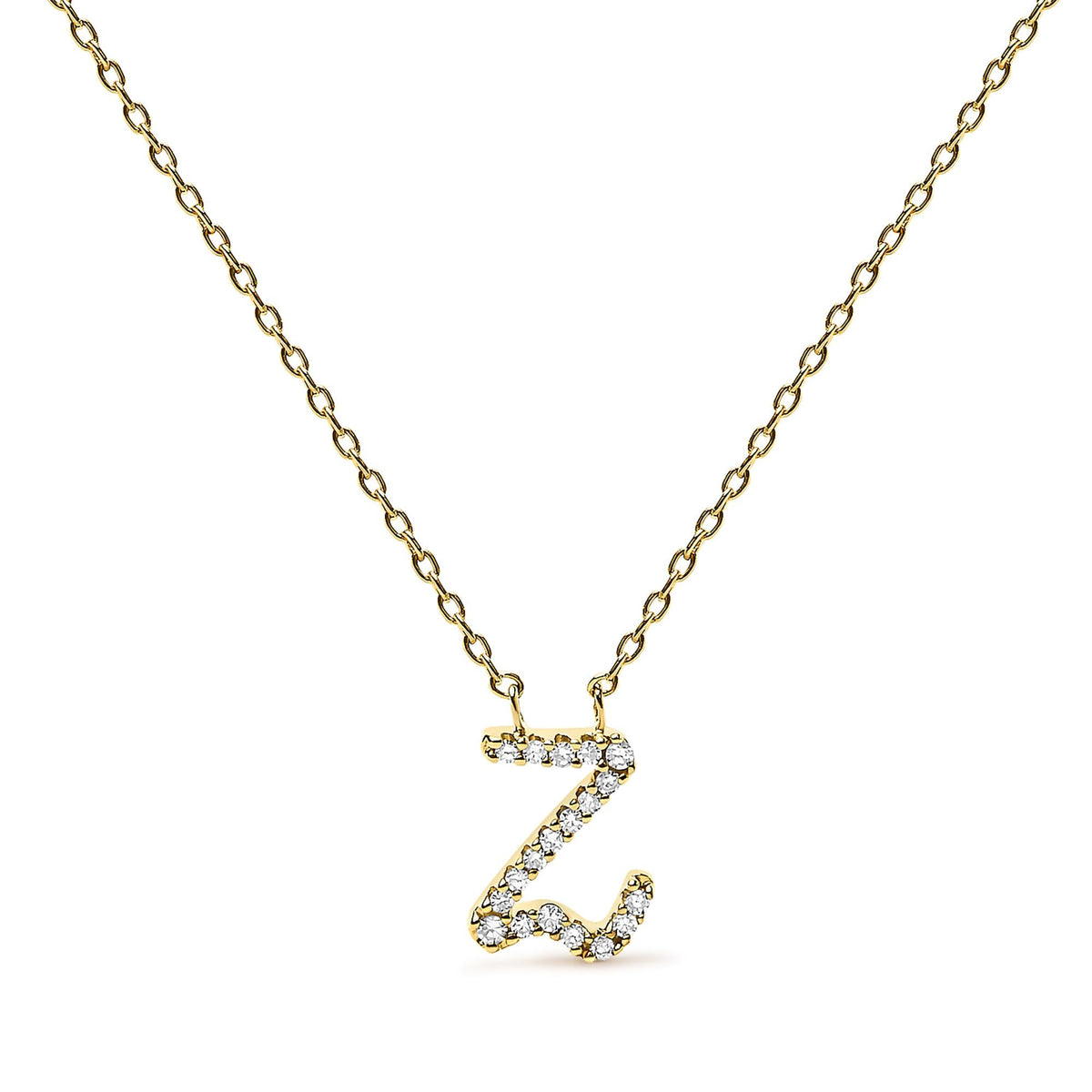10K Yellow Gold Diamond Accent A-Z Initial Script Style Pendant Necklace