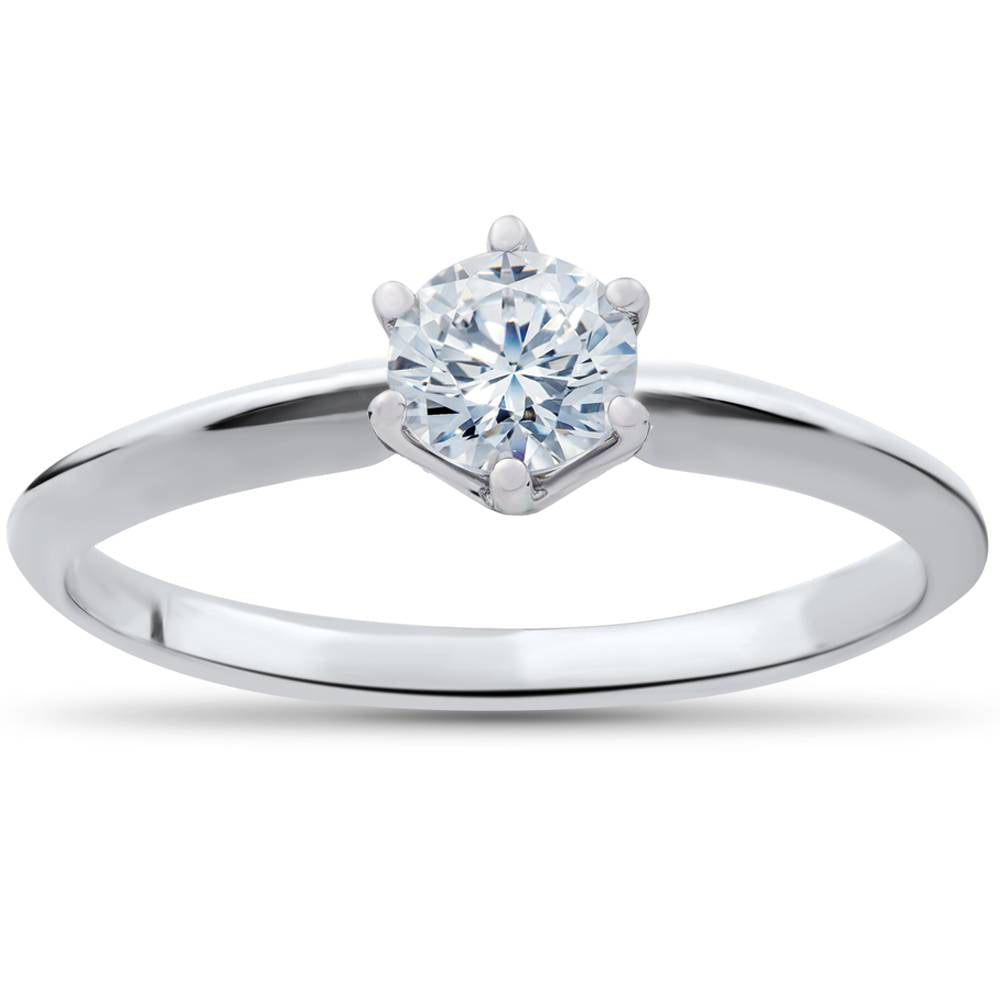 1/3ct Round Diamond Solitaire Engagement Ring 14K White Gold Size 6