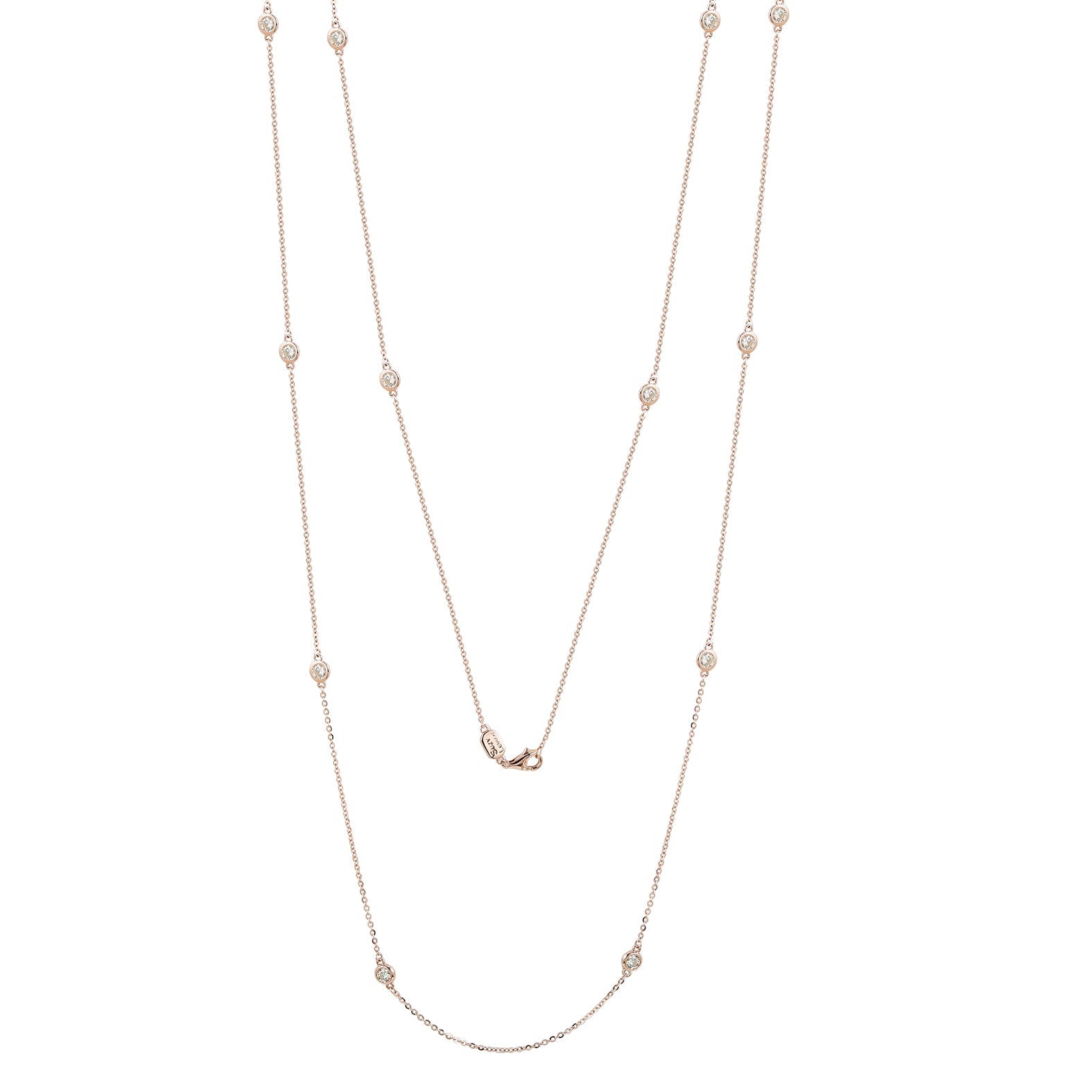 Suzy Levian 14k Rose Gold 1.70 CTTW Bezel Diamond Station Necklace (36 inch)