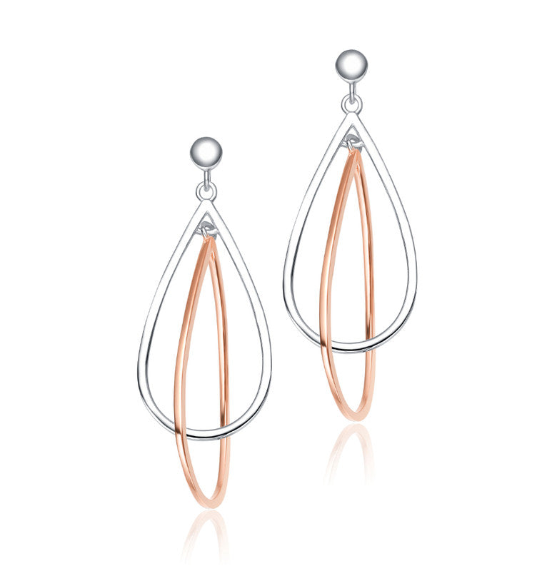 Sterling Silver Two-Tone Pear Dangling Earrings