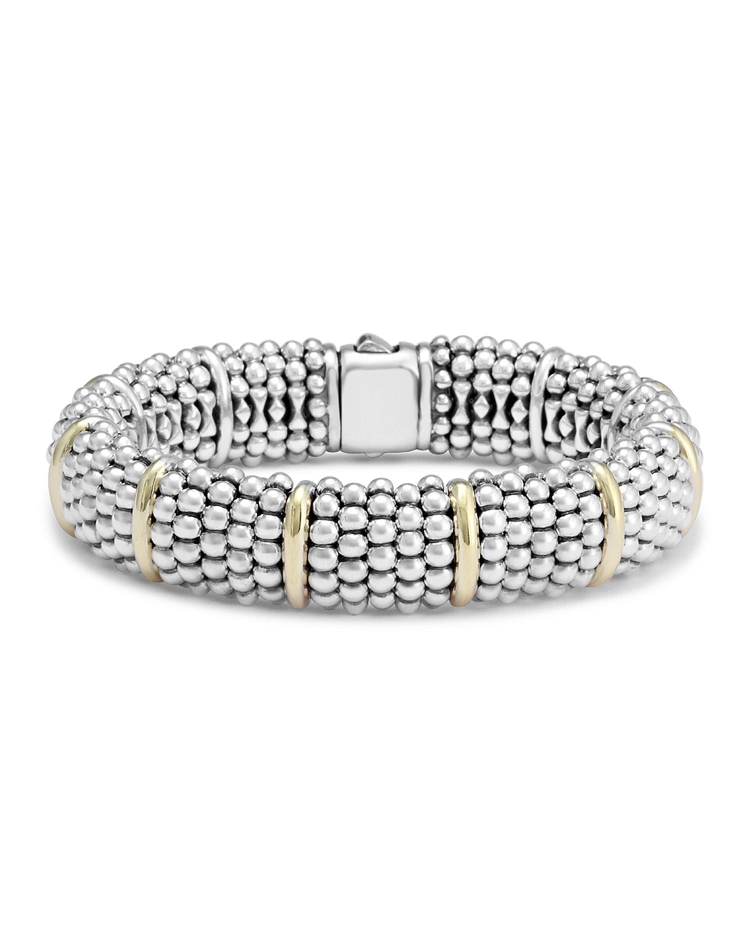 Sterling Silver Signature Caviar Bracelet with 18K Yellow Gold Stations