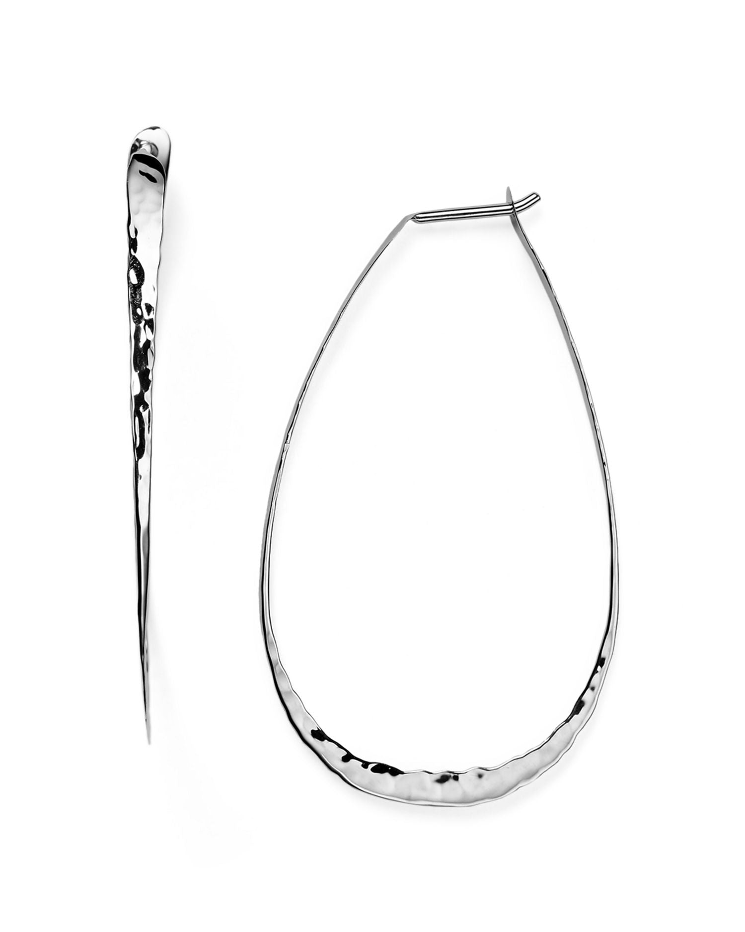 Sterling Silver Hammered Pear Hoop Earrings - Exclusive