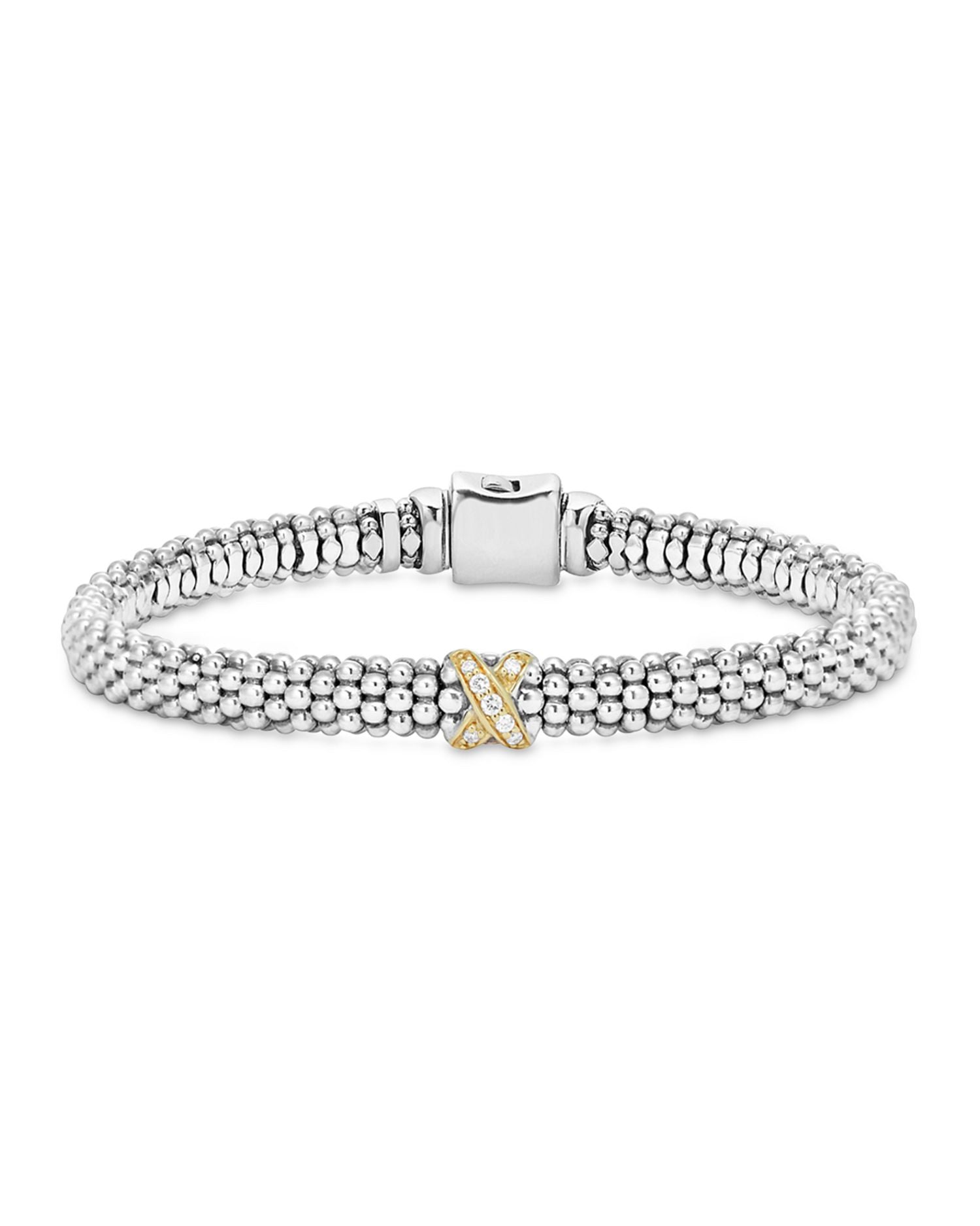 18K Gold and Sterling Silver X Collection Rope Bracelet with Diamonds