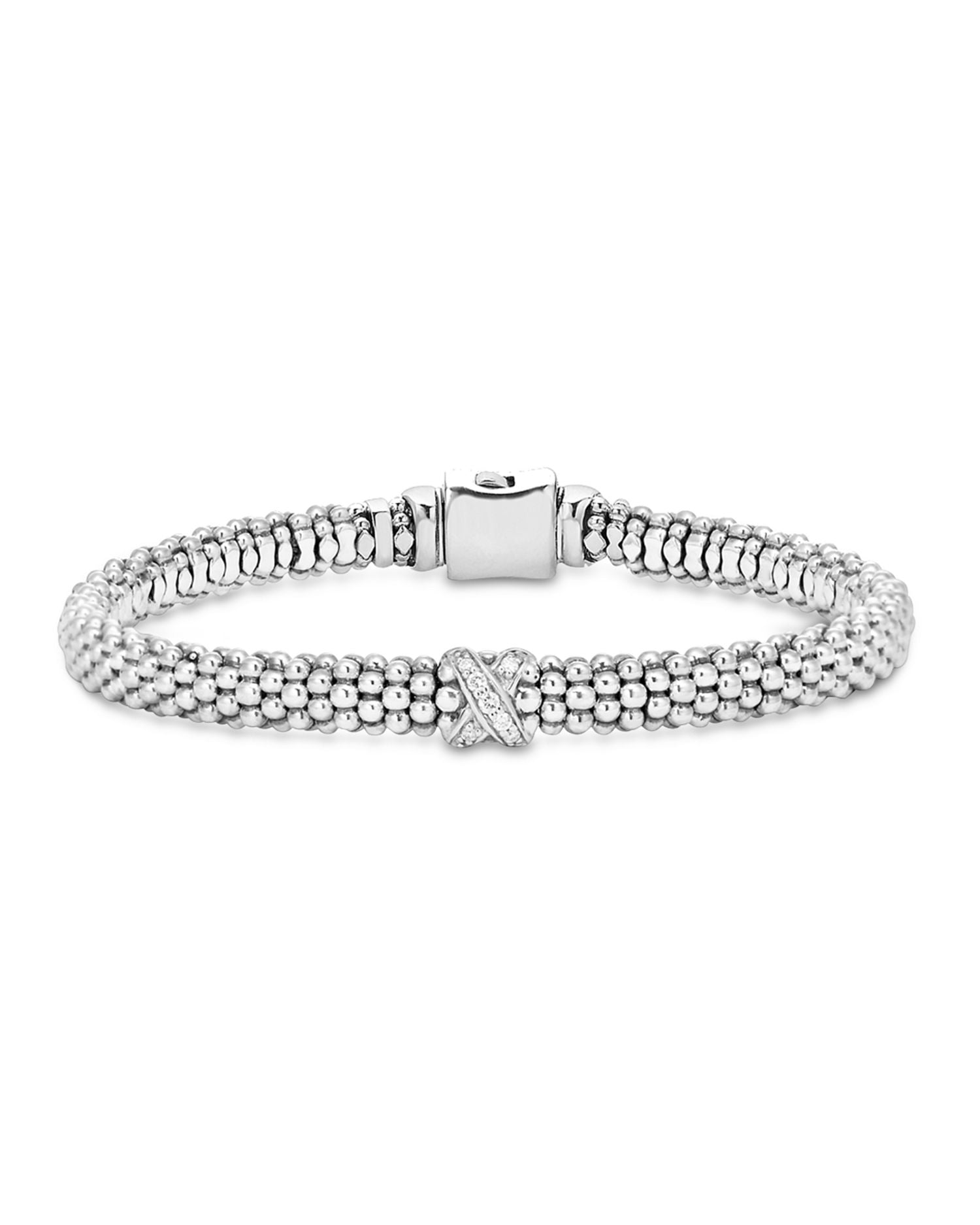 Sterling Silver X Station Rope Bracelet with Diamonds