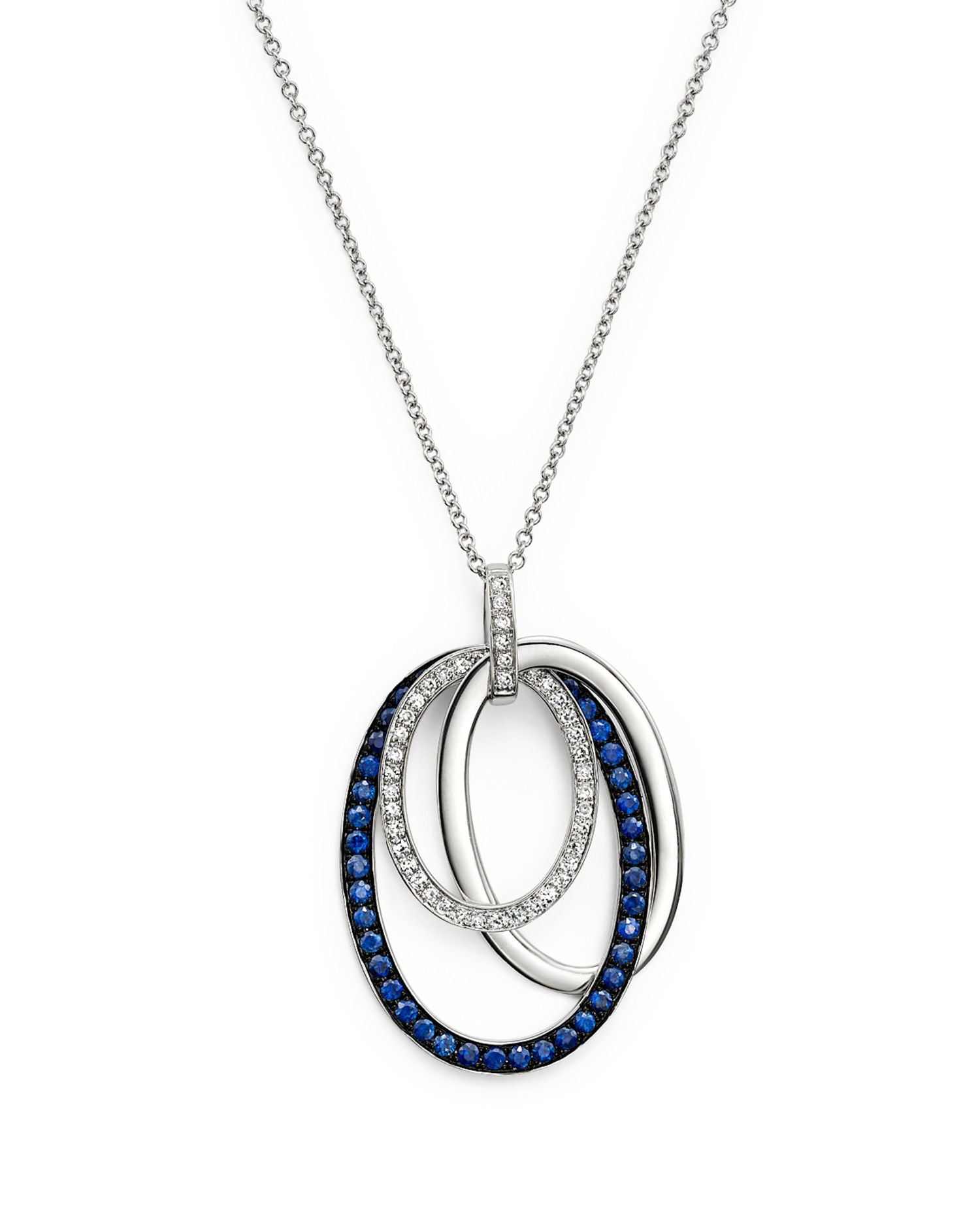 Blue Sapphire and Diamond Oval Pendant Necklace in 14K White Gold, 18' - Exclusive