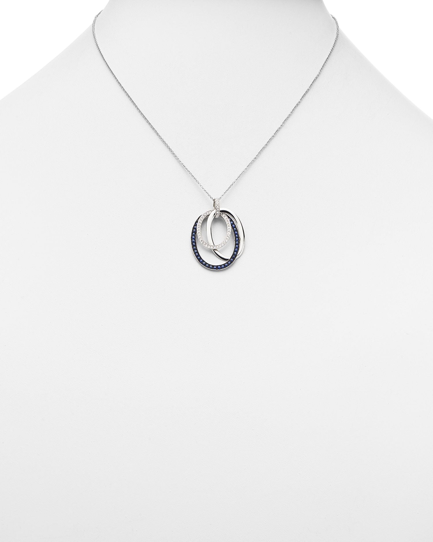 Blue Sapphire and Diamond Oval Pendant Necklace in 14K White Gold, 18' - Exclusive