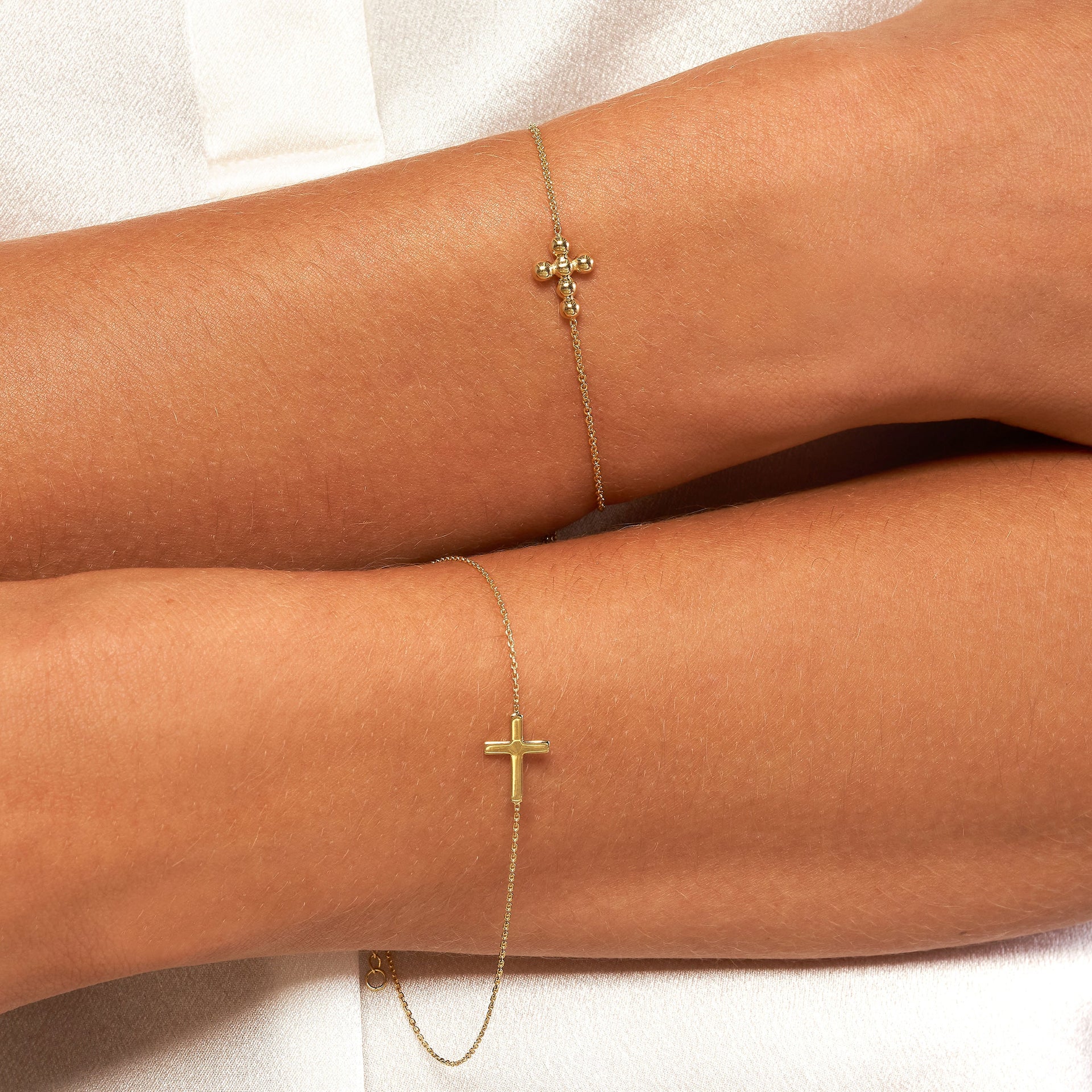 14K Solid Yellow Gold Cross Bracelet