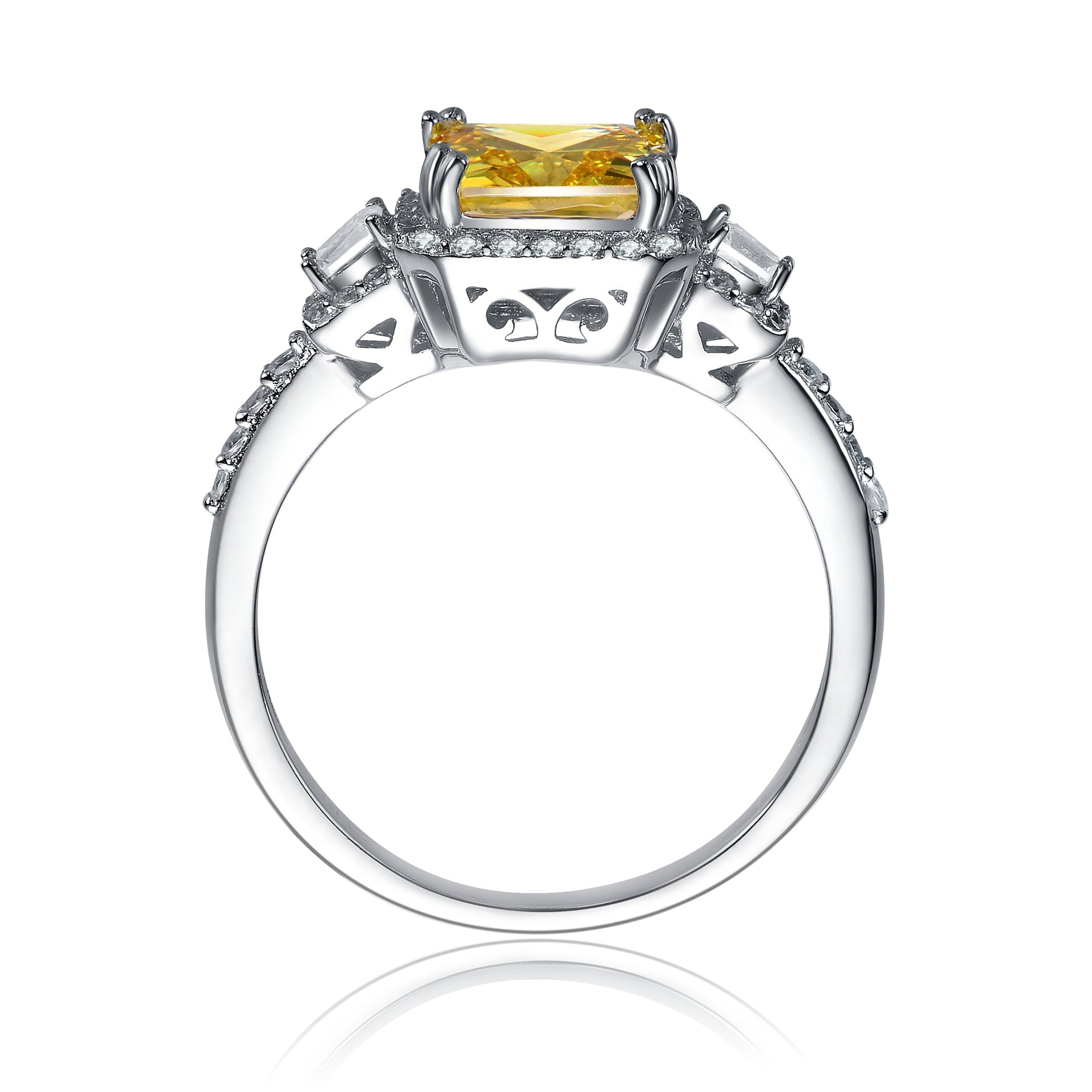 Sterling Silver Yellow Cubic Zirconia Halo Coctail Ring