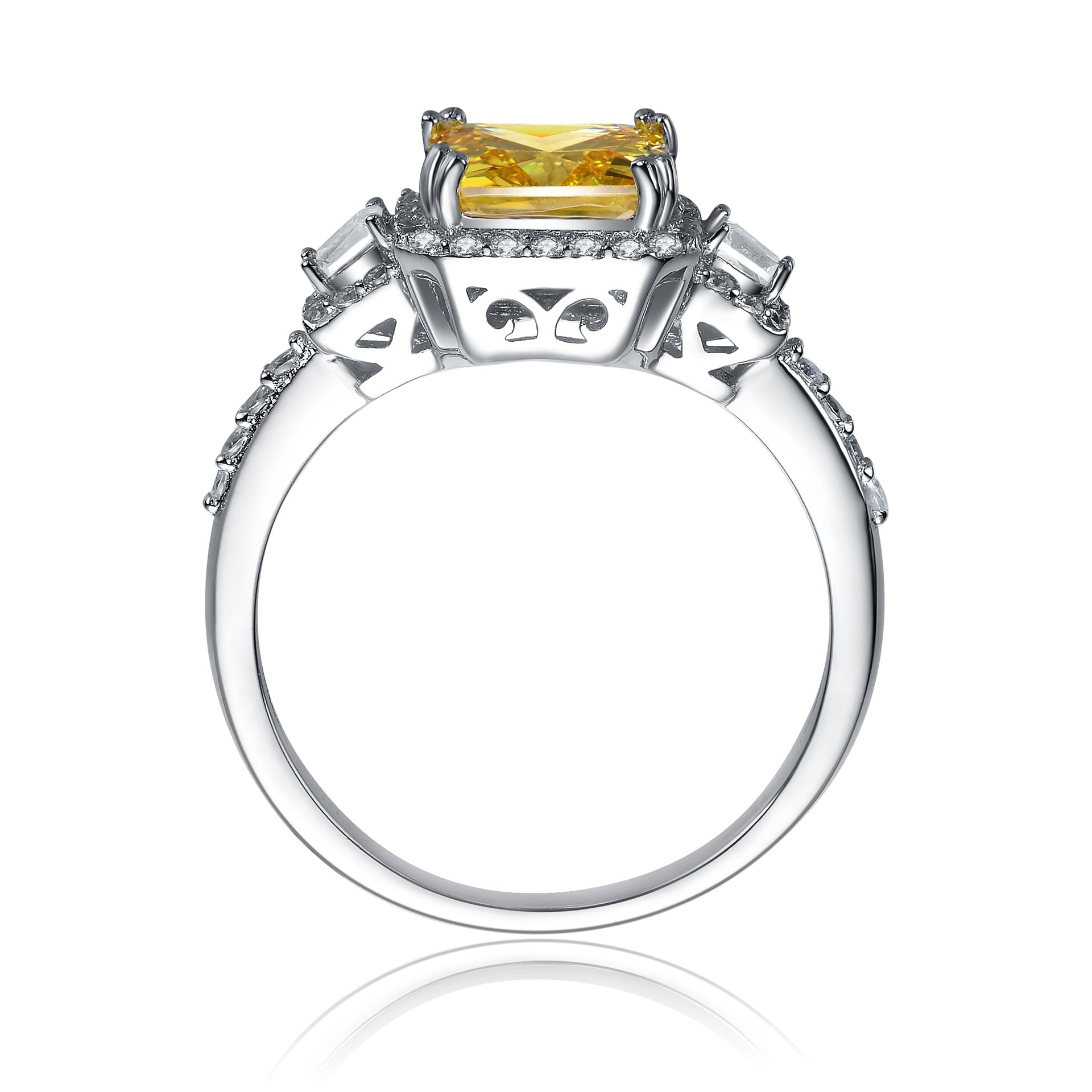 Sterling Silver Yellow Cubic Zirconia Halo Coctail Ring