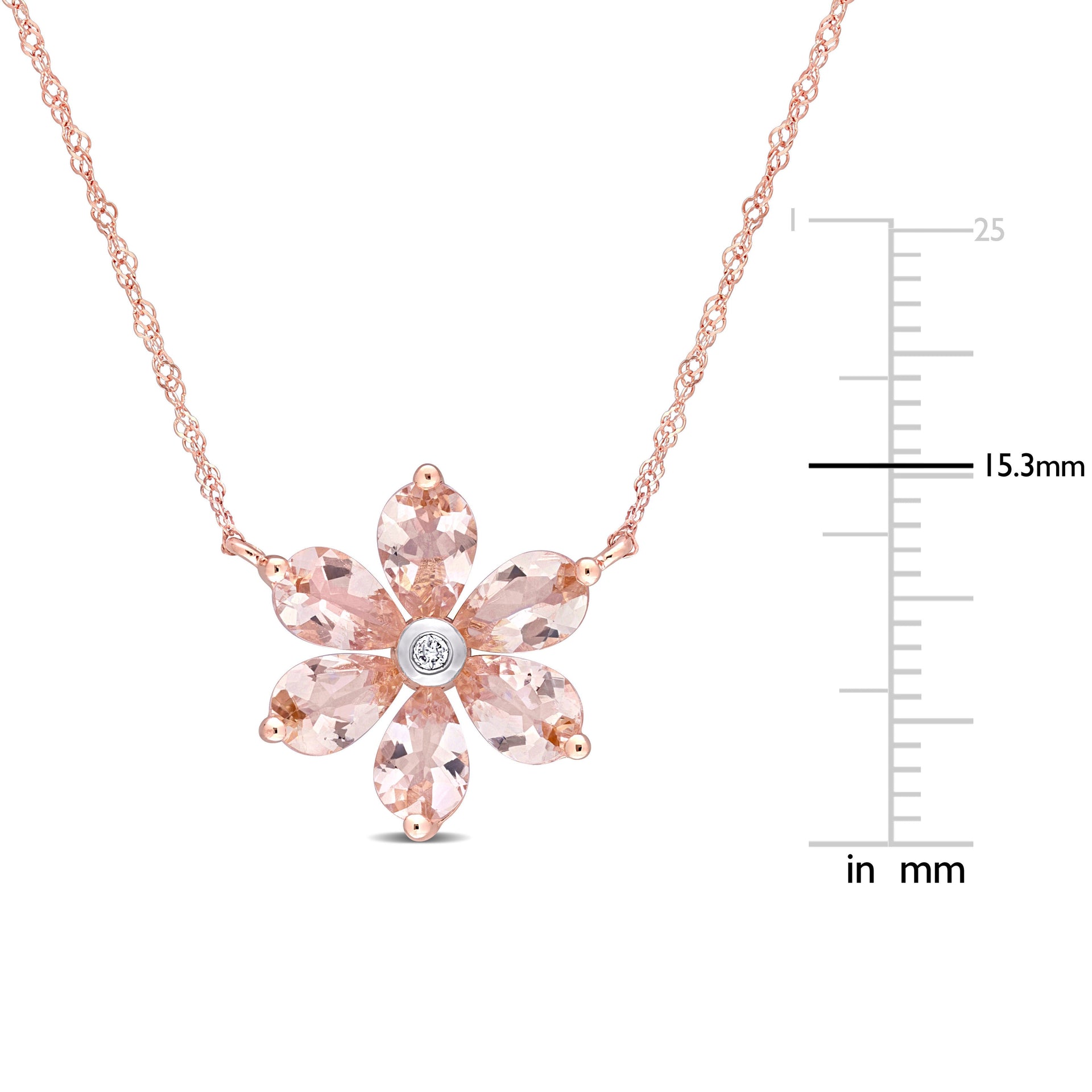 2 3/8 CT TGW Morganite and Diamond Accent Floral Pendant with Chain in 10k Rose Gold