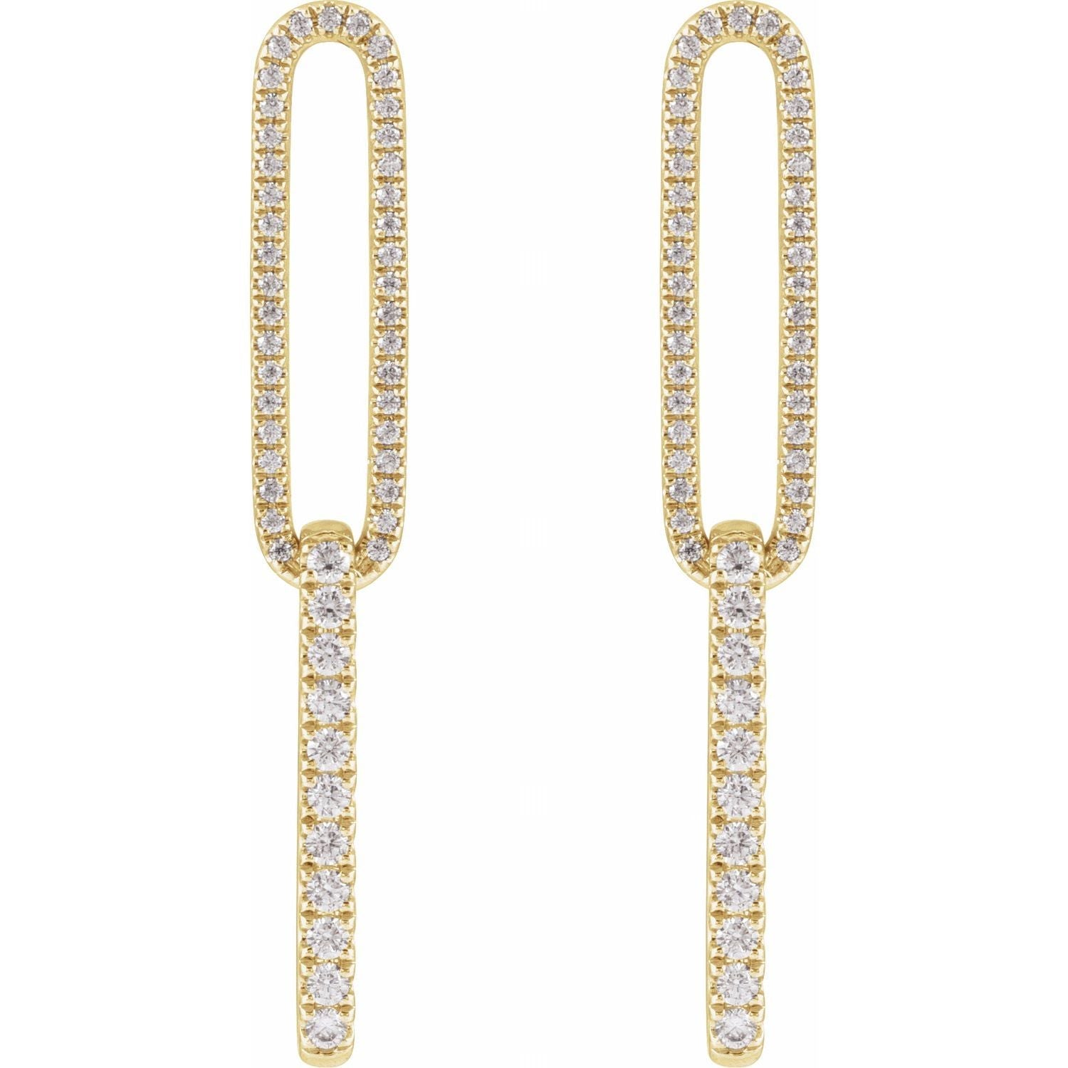 14K Gold 1/2ct Lab-grown Diamond Elongated Link Earrings Clarity SI Color G-H