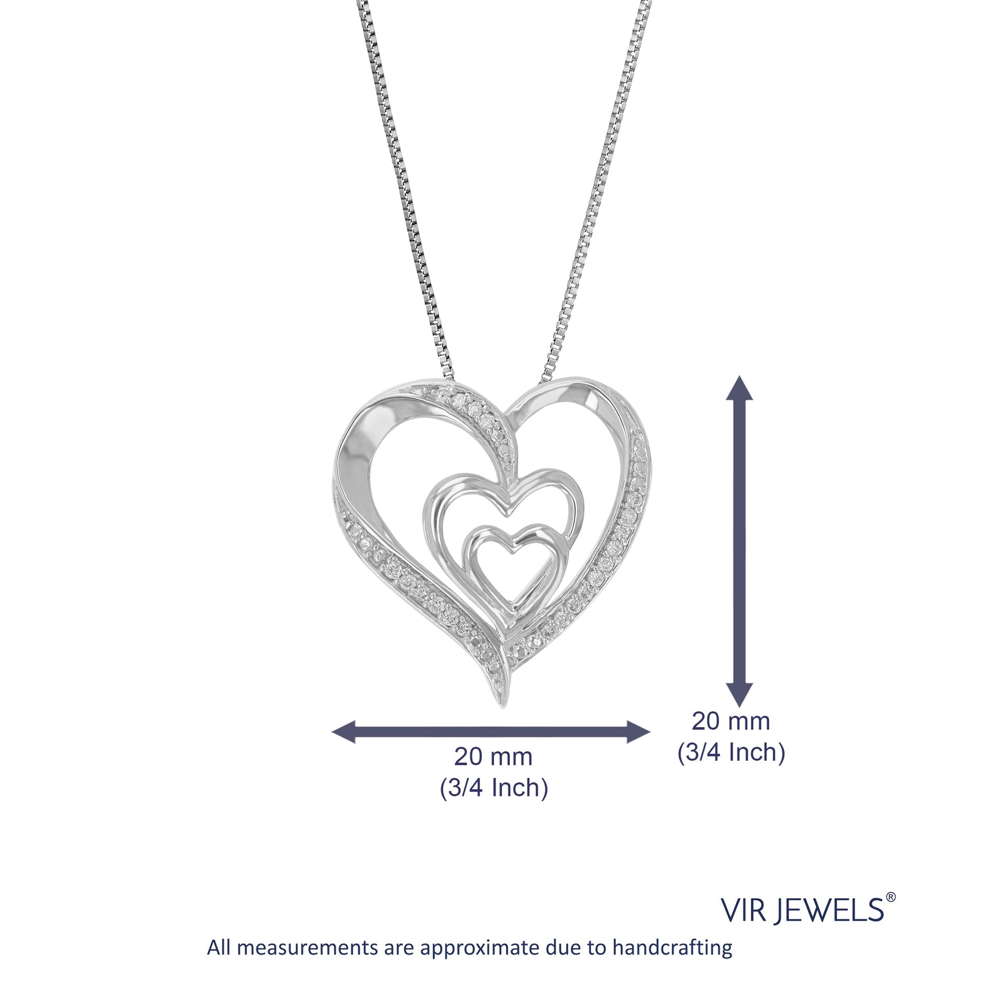 1/10 cttw Lab Grown Round Cut Diamond Heart Pendant Necklace .925 Sterling Silver 3/4 Inch With 18 Inch Chain
