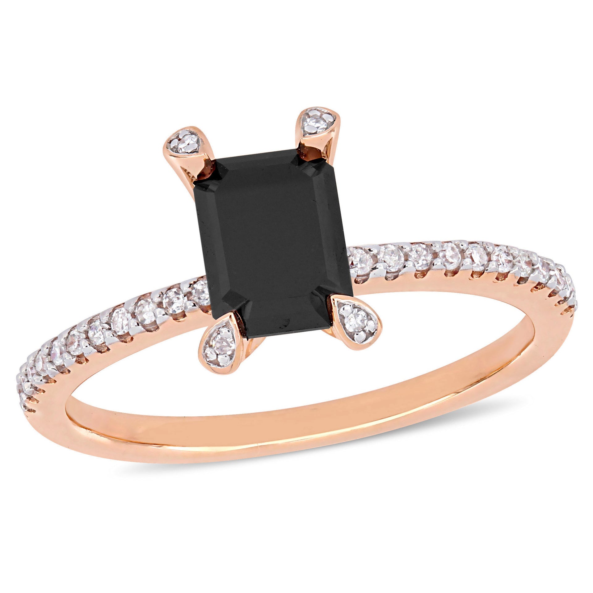 Mimi & Max 1 1/10ct TW Black White Diamond Ring 10k Rose Gold