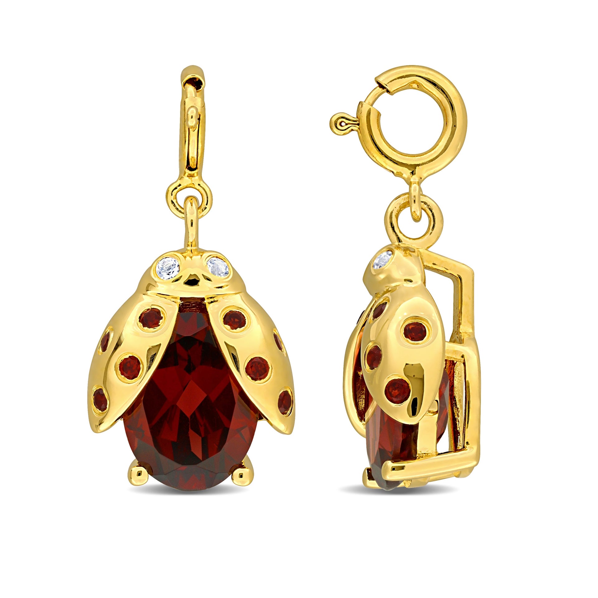 Mimi & Max 2 1/3ct TGW Oval-Cut Garnet White Topaz Beetle Pendant Yellow Silver