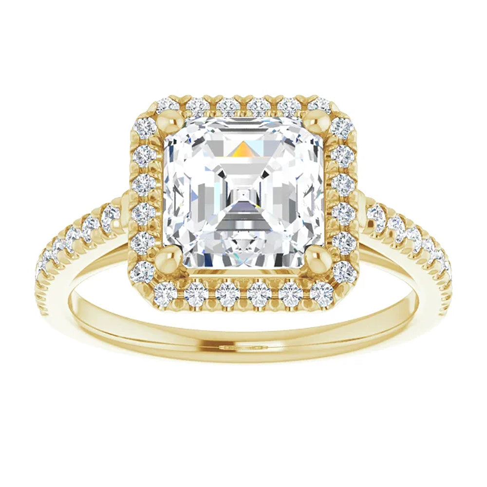 4 1/2 ct Asscher Cut Moissanite & Diamond Halo Engagement Ring in 10k Gold