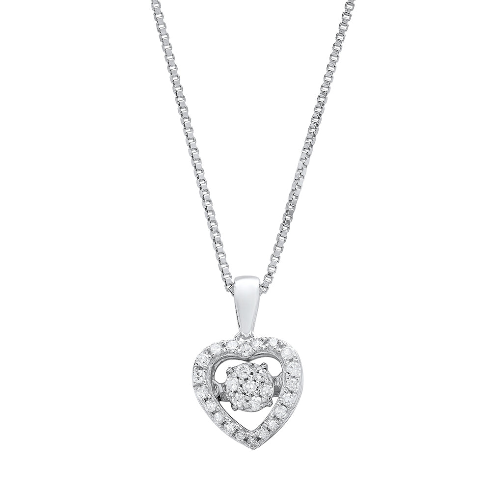 Dancing Diamond 'Devoted to You' Real Diamond Petite Heart Pendant Necklace for Women in Solid 925 Sterling Silver (1/7 ct.tw.), 18' Chain