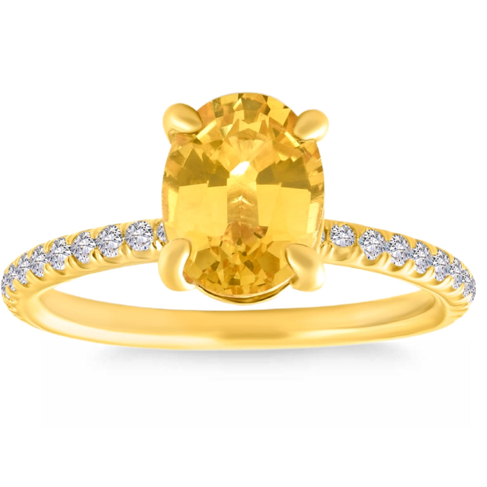 2 3/4 ct Oval Yellow Sapphire & Diamond Ring 14k Yellow Gold Lab Grown