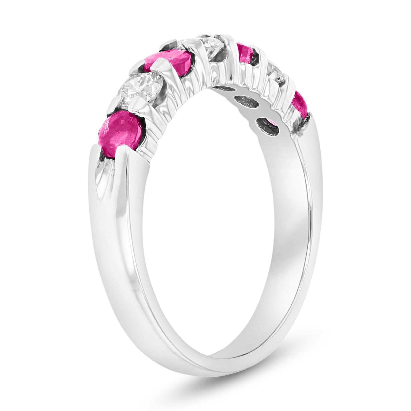 14k Gold Ring 1.00ct tw Round Diamonds and Natural Heated Rubies Prong Set Band