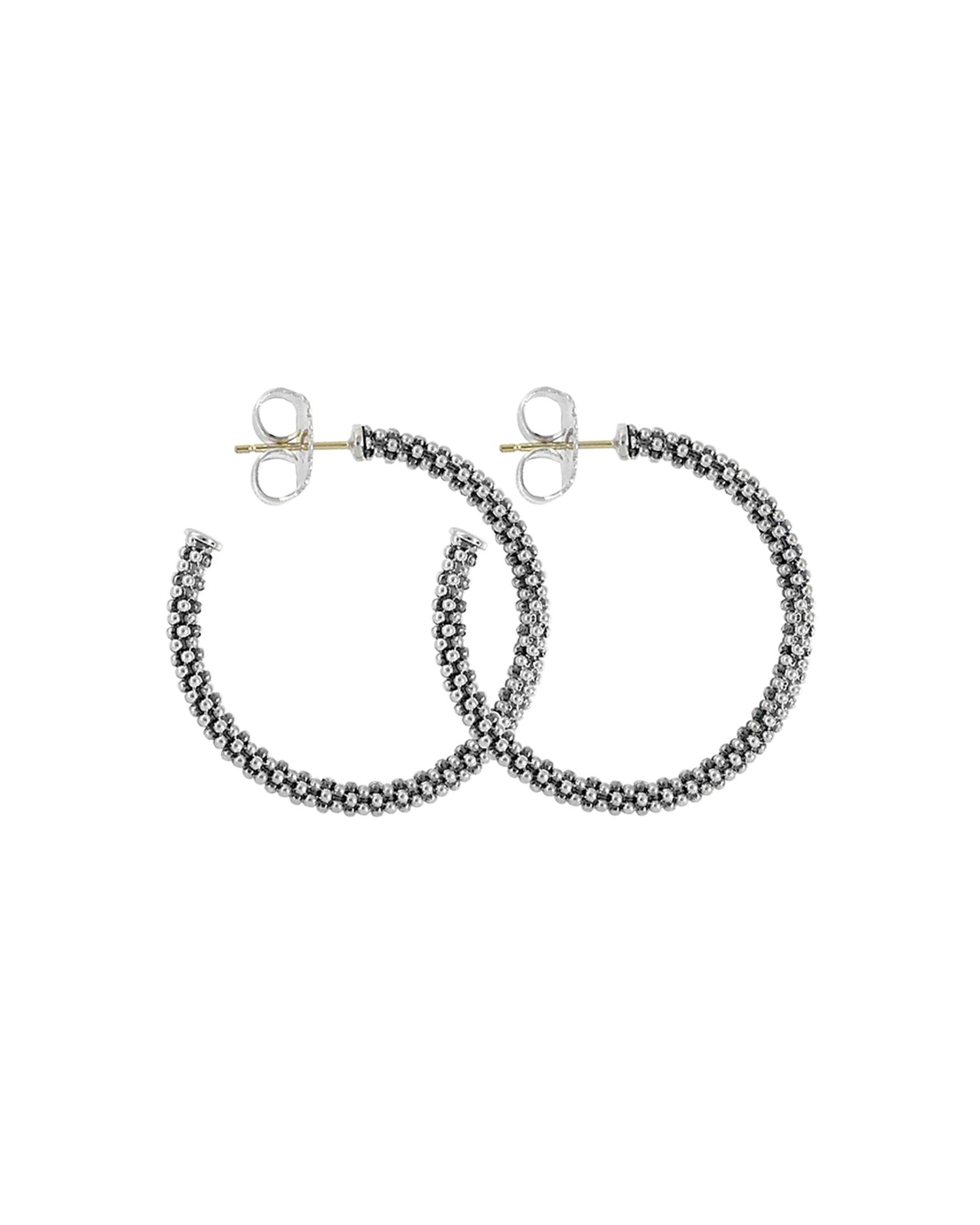 Beaded Thin Hoop Earrings, Sterling Silver, 28mm