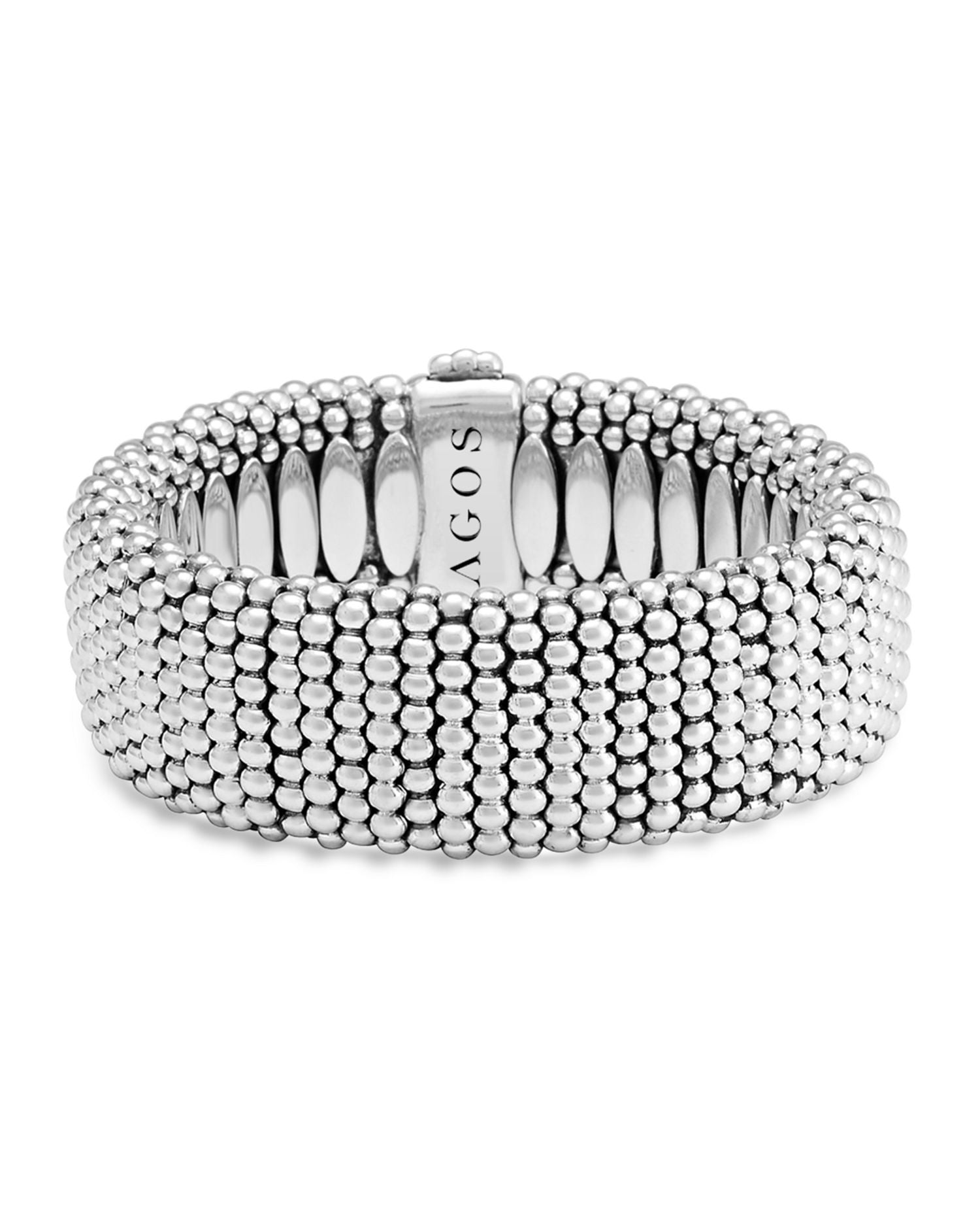 Sterling Silver Caviar Wide Bracelet