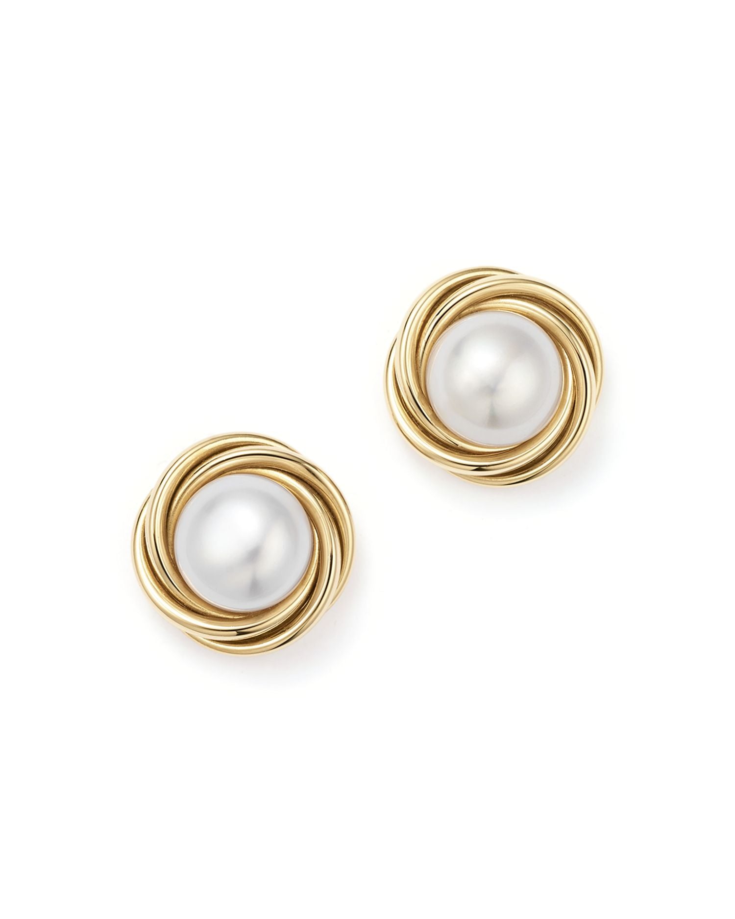 14K Yellow Gold Knot Stud Earrings with Cultured Freshwater Pearls - Exclusive