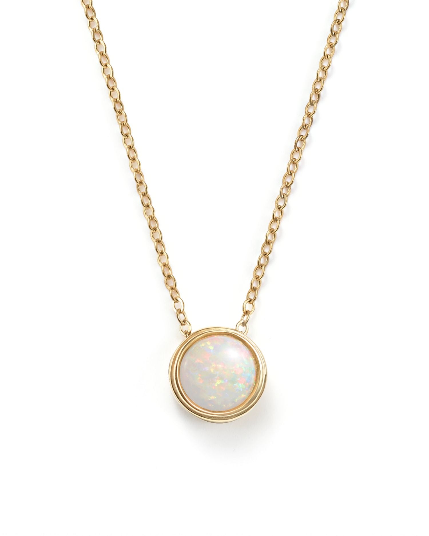 Opal Bezel Set Pendant Necklace in 14K Yellow Gold, 18'  - Exclusive