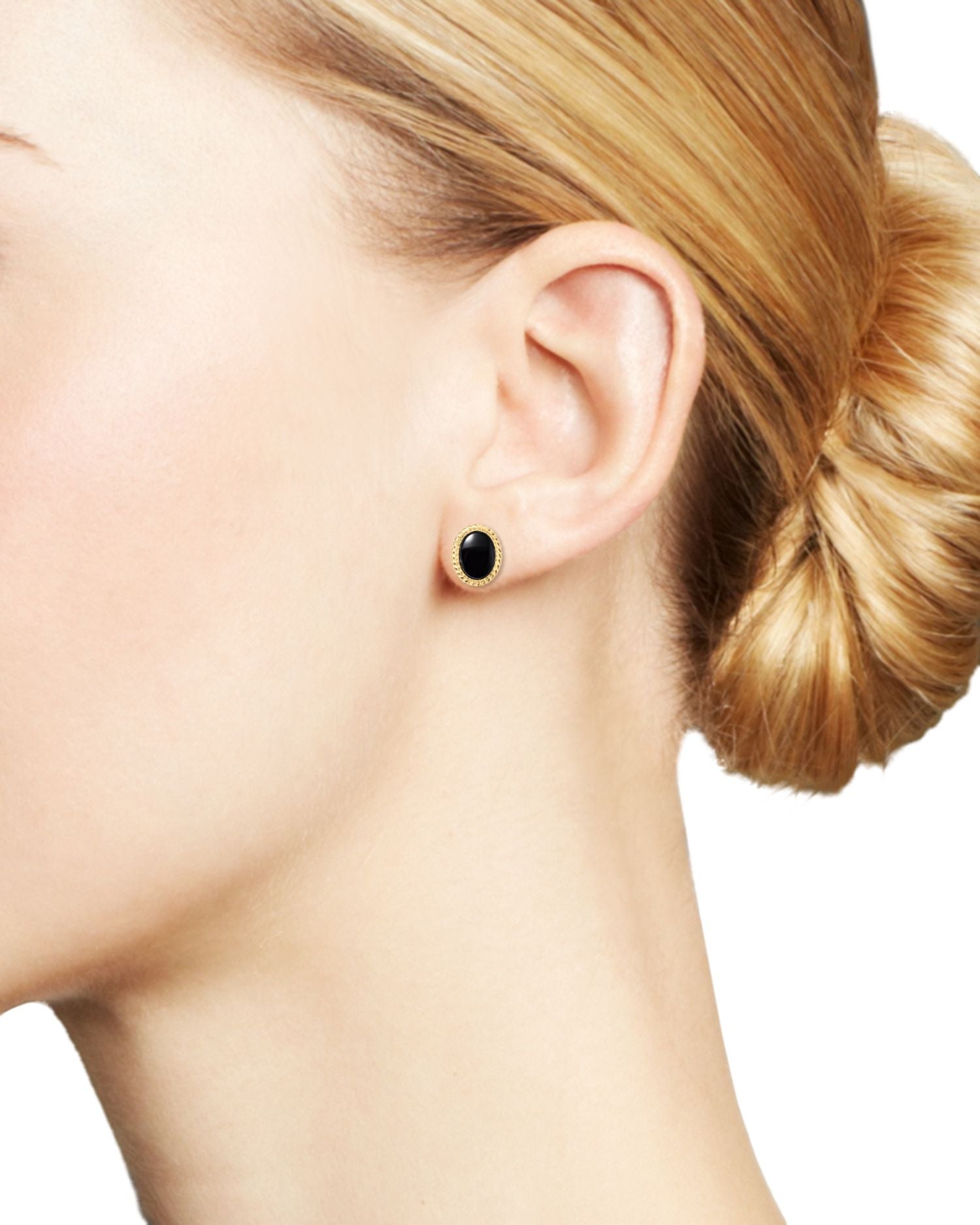 Onyx Bezel Set Stud Earrings in 14K Yellow Gold - Exclusive