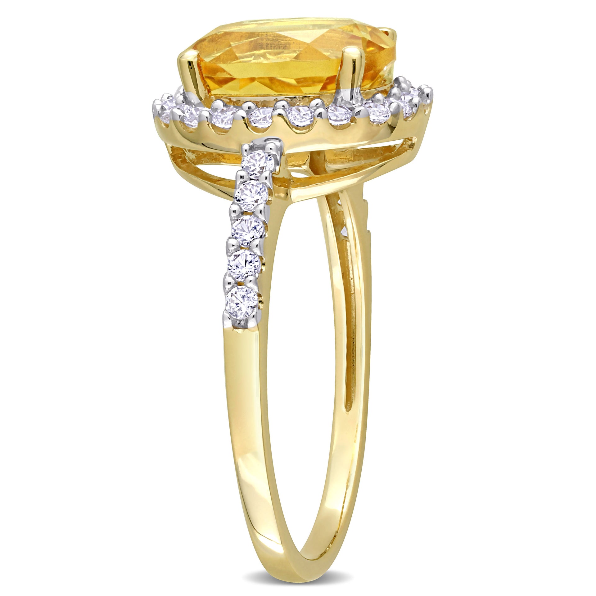 4 CT TGW Oval Citrine and Created White Sapphire Halo Ring in 10k Yellow Gold
