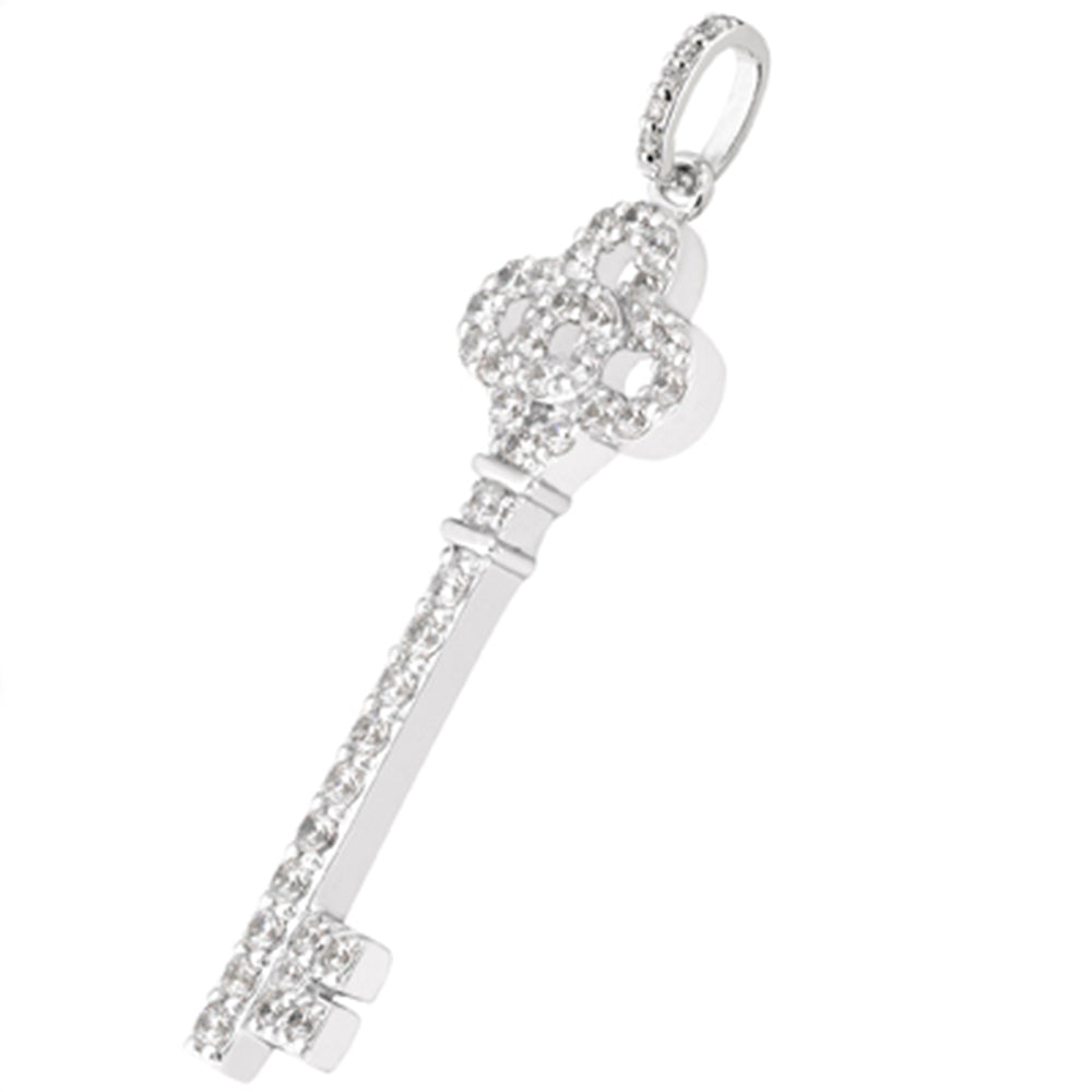 3/4ct Diamond Key Pendant Necklace 14K White Gold New