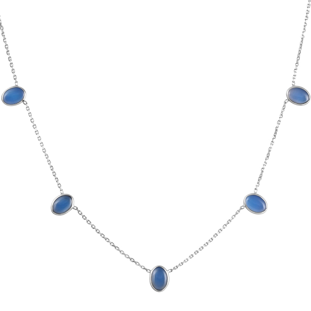 14k White Gold Blue Moonstone Station Necklace By The Yard Design 18'