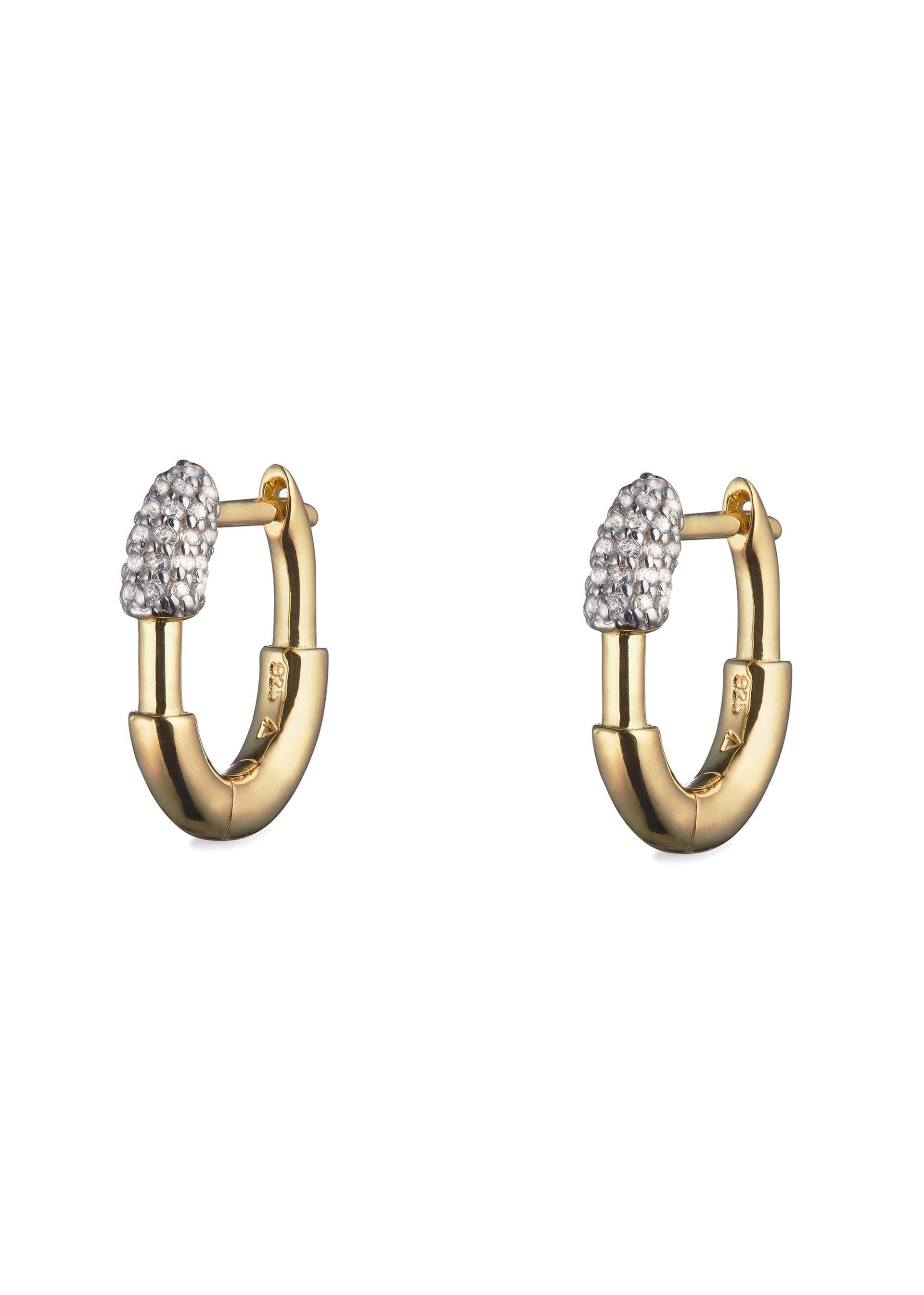 Small Pavé Staple 14kt gold vermeil hoop earrings