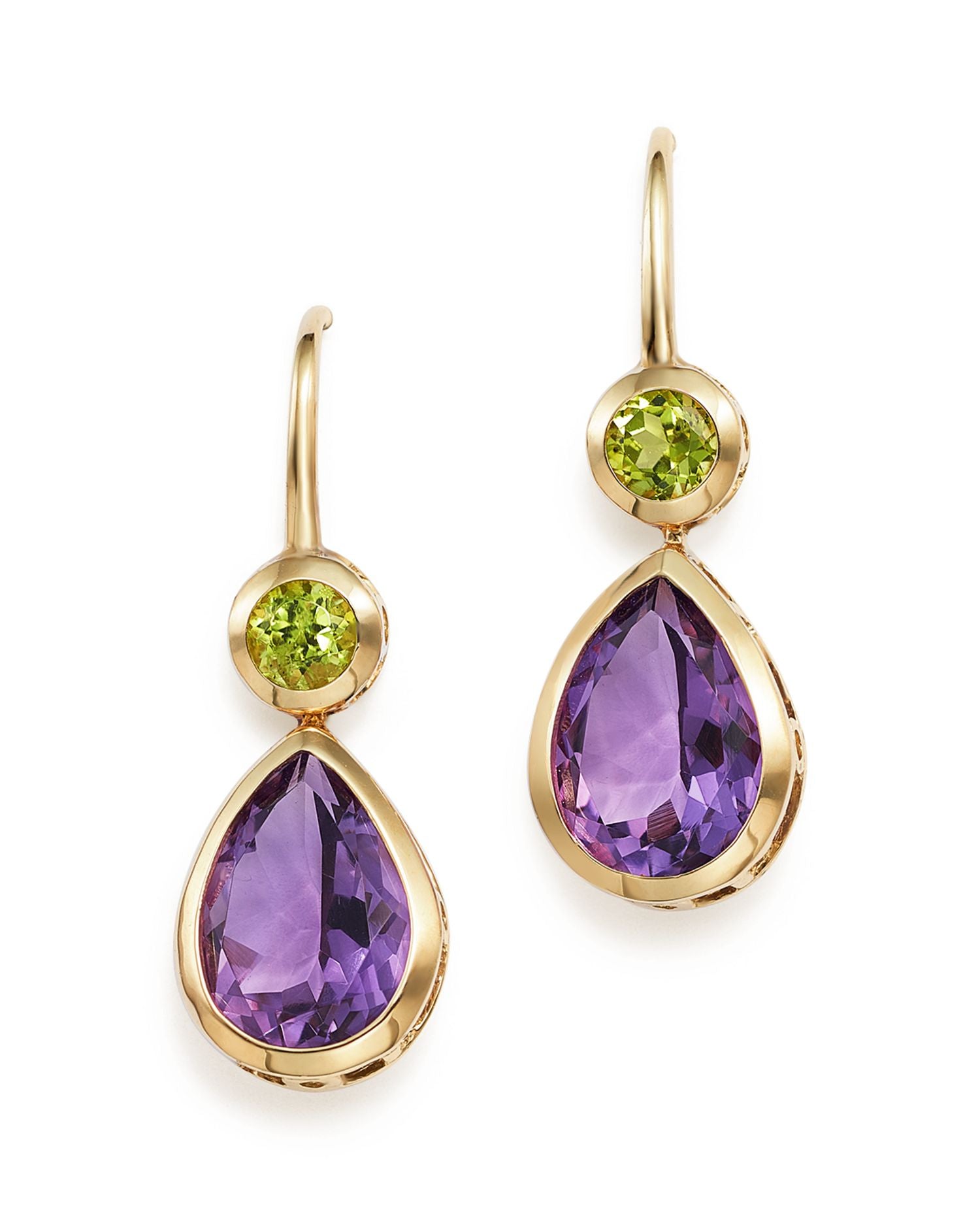 Amethyst and Peridot Drop Earrings in 14K Yellow Gold - Exclusive