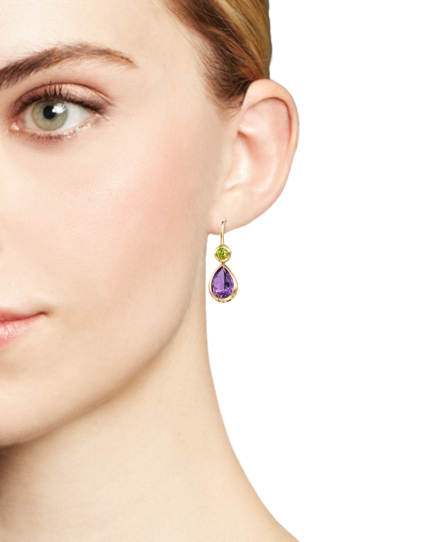 Amethyst and Peridot Drop Earrings in 14K Yellow Gold - Exclusive